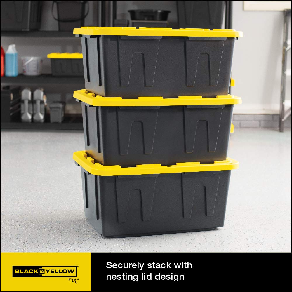 CX Black & Yellow® Heavy Duty Storage Shelving Unit with 27 Gallon Containers (4-Pack) - Ultra Durable Metal Rack for Garage, Warehouse & Home Organization
