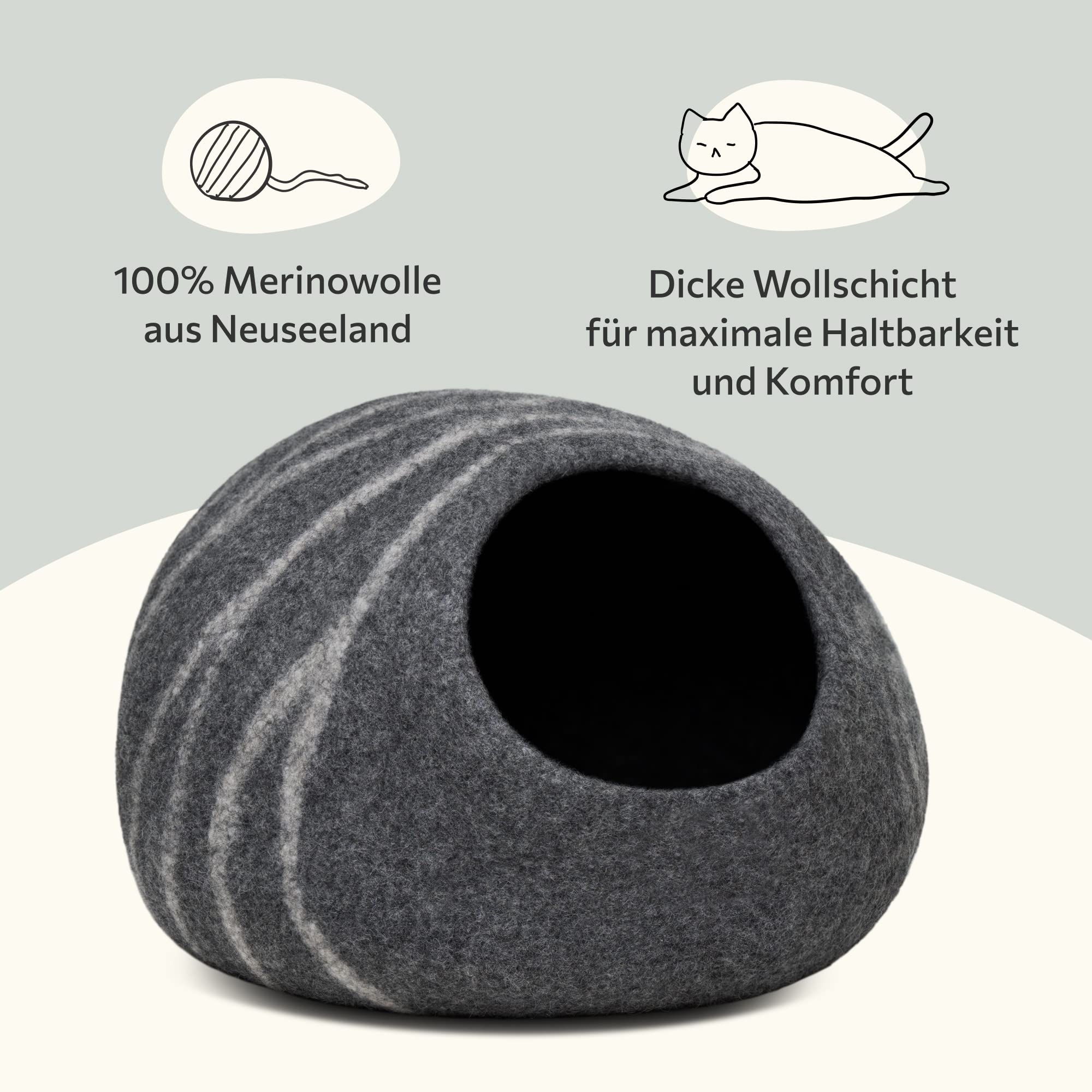Premium Felt Cat Bed Cave with 6 Wool Ball Toys - Dark Grey Large Size Cozy Pet Bed for Indoor Cats | Perfect for Napping, Playtime & Warm Winter Nights
