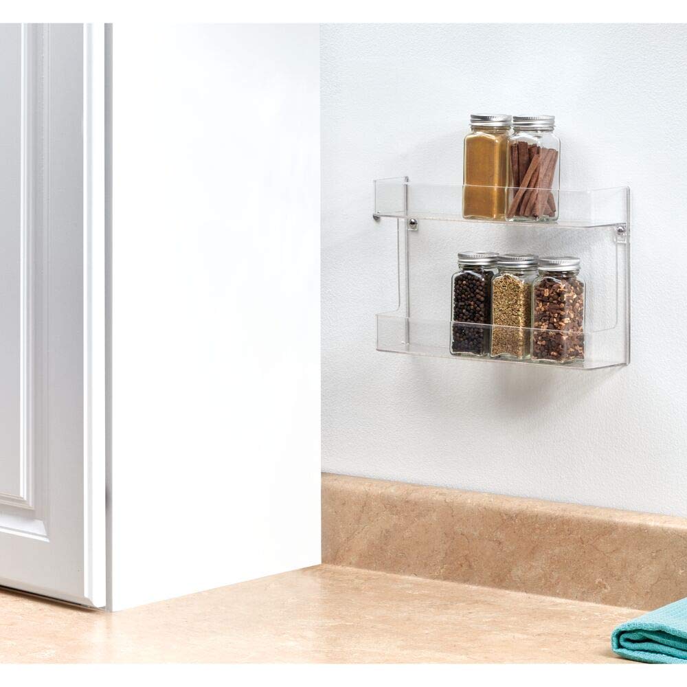 iDesign Linus Plastic Wall Mount Spice Rack Organizer - 2-Tier Shelf for Kitchen Pantry, Cabinet, Countertop, Bathroom Vanity & Office (2.62
