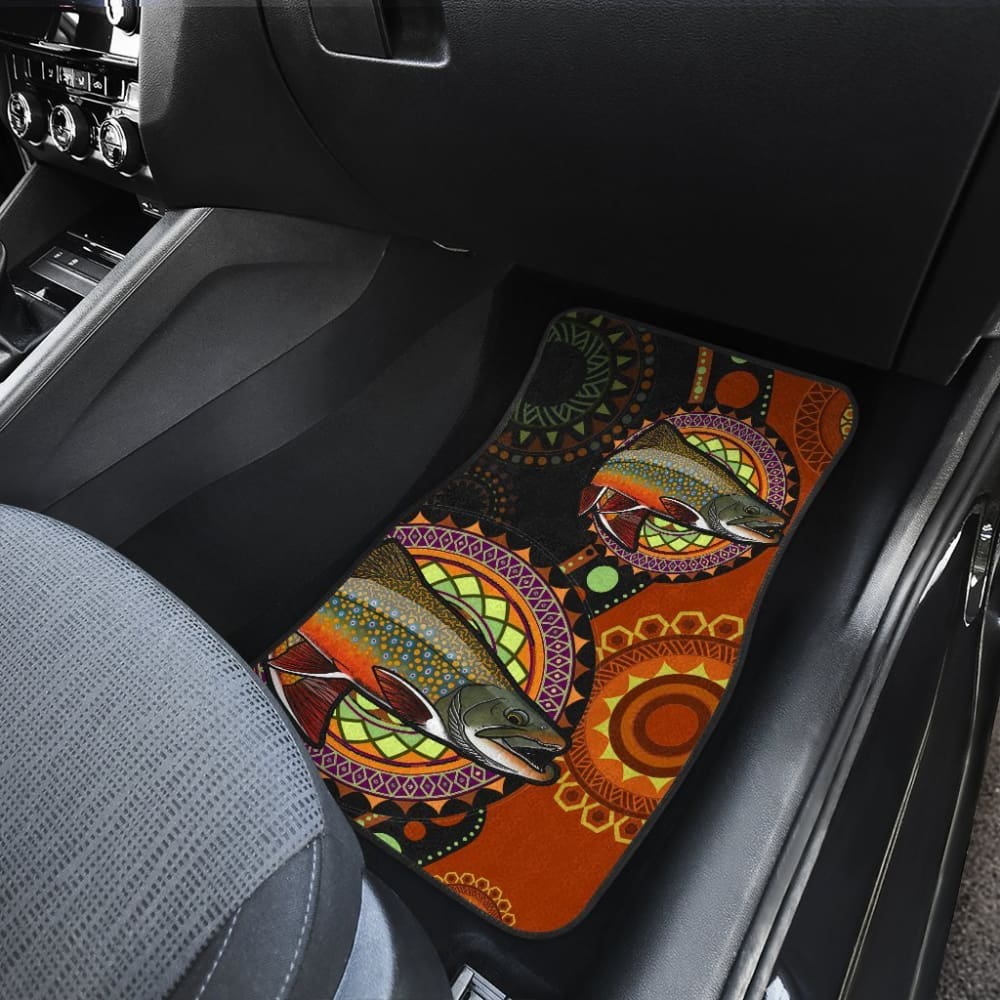 Premium Brook Trout Ethnic Pattern Fishing Car Floor Mats - All-Weather Protection for Trucks, SUVs, & Vehicles - Perfect for Outdoor Enthusiasts & Anglers