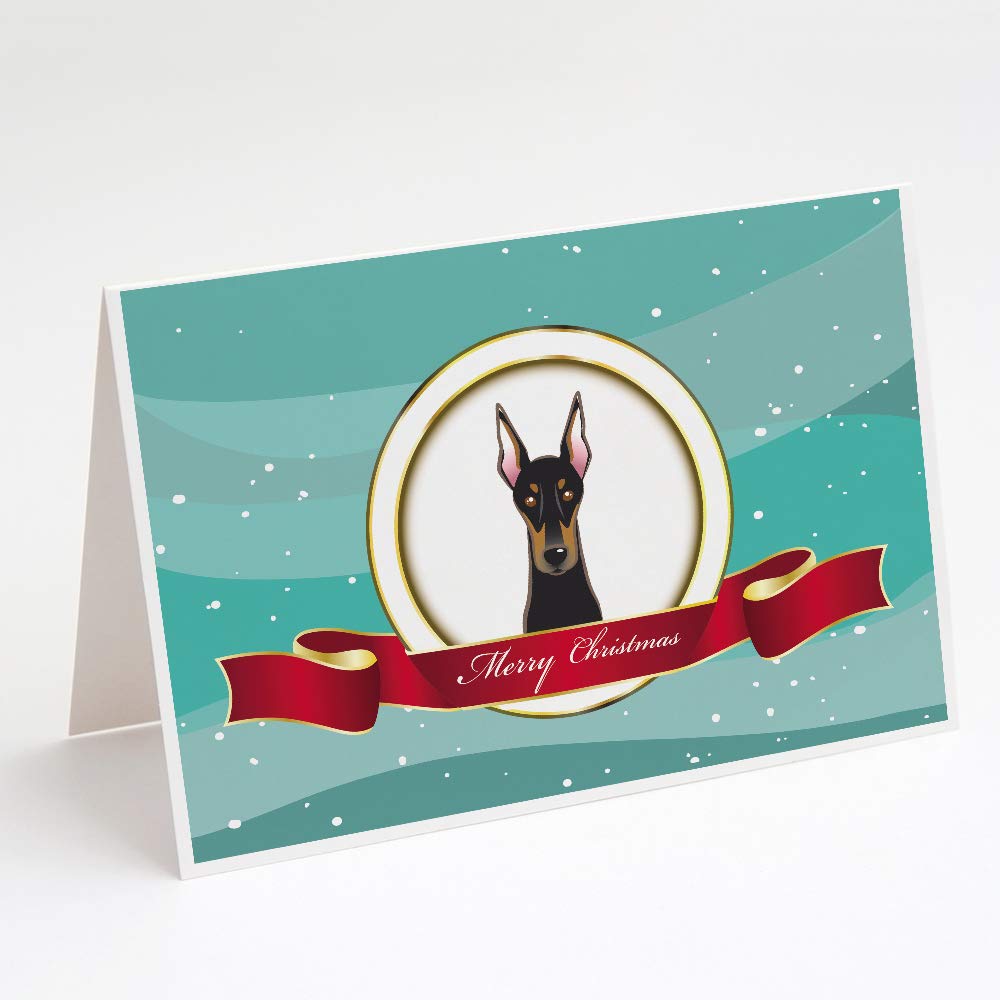 Doberman Merry Christmas Greeting Cards - Pack of 8 Blank A7 Size (5x7) Note Cards with Envelopes - Whimsical Holiday Stationery for Dog Lovers | Perfect for Christmas Wishes, Holiday Gifts & Festive Correspondence