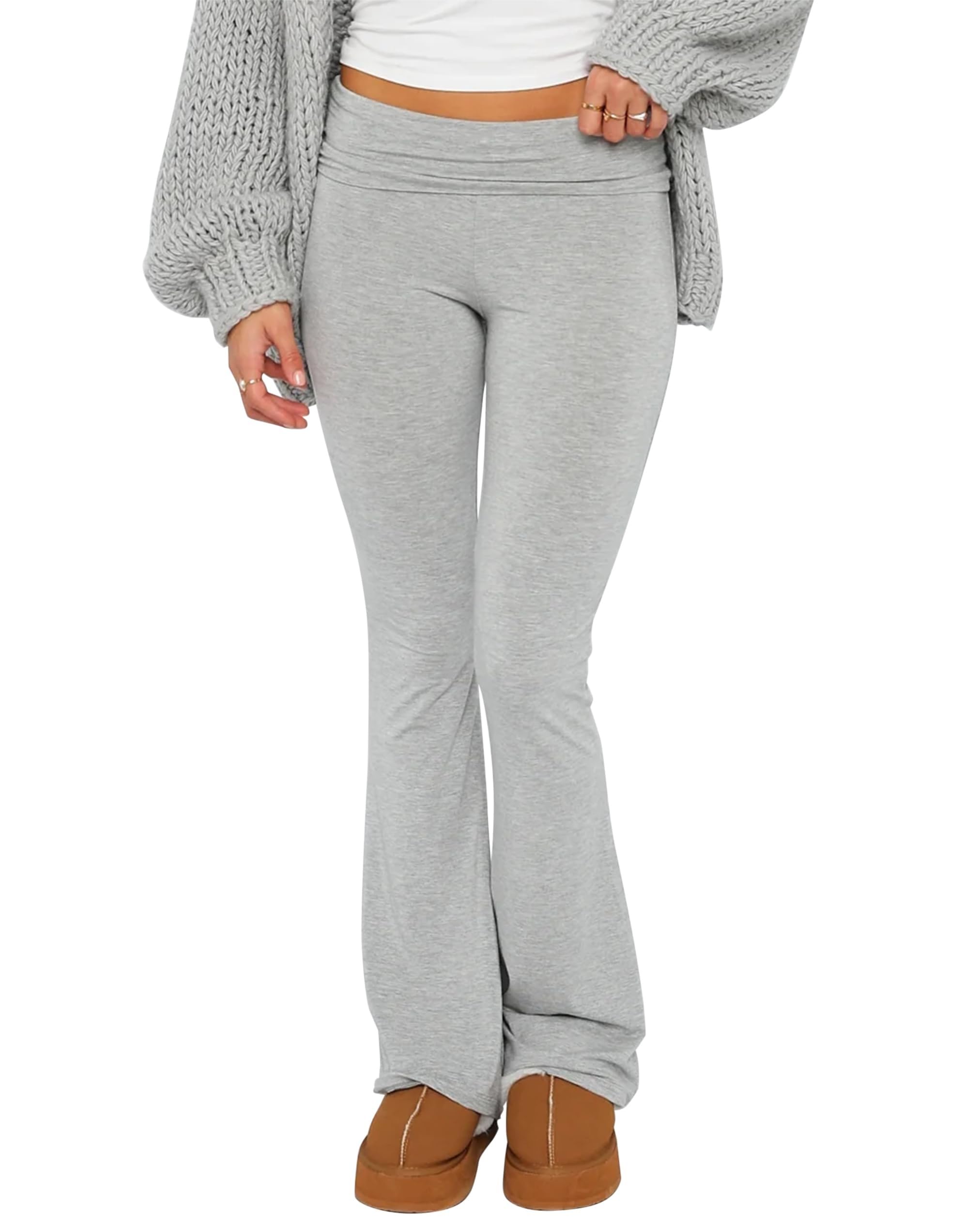 KMBANGI Women's High Waisted Skinny Pants - Fold Over Bootcut Yoga Leggings with Stretch, Flare Leg Joggers for Lounge, Streetwear & Workout | Y2K Fashion Trendy Sweatpants for Yoga, Running, Travel & Casual Wear