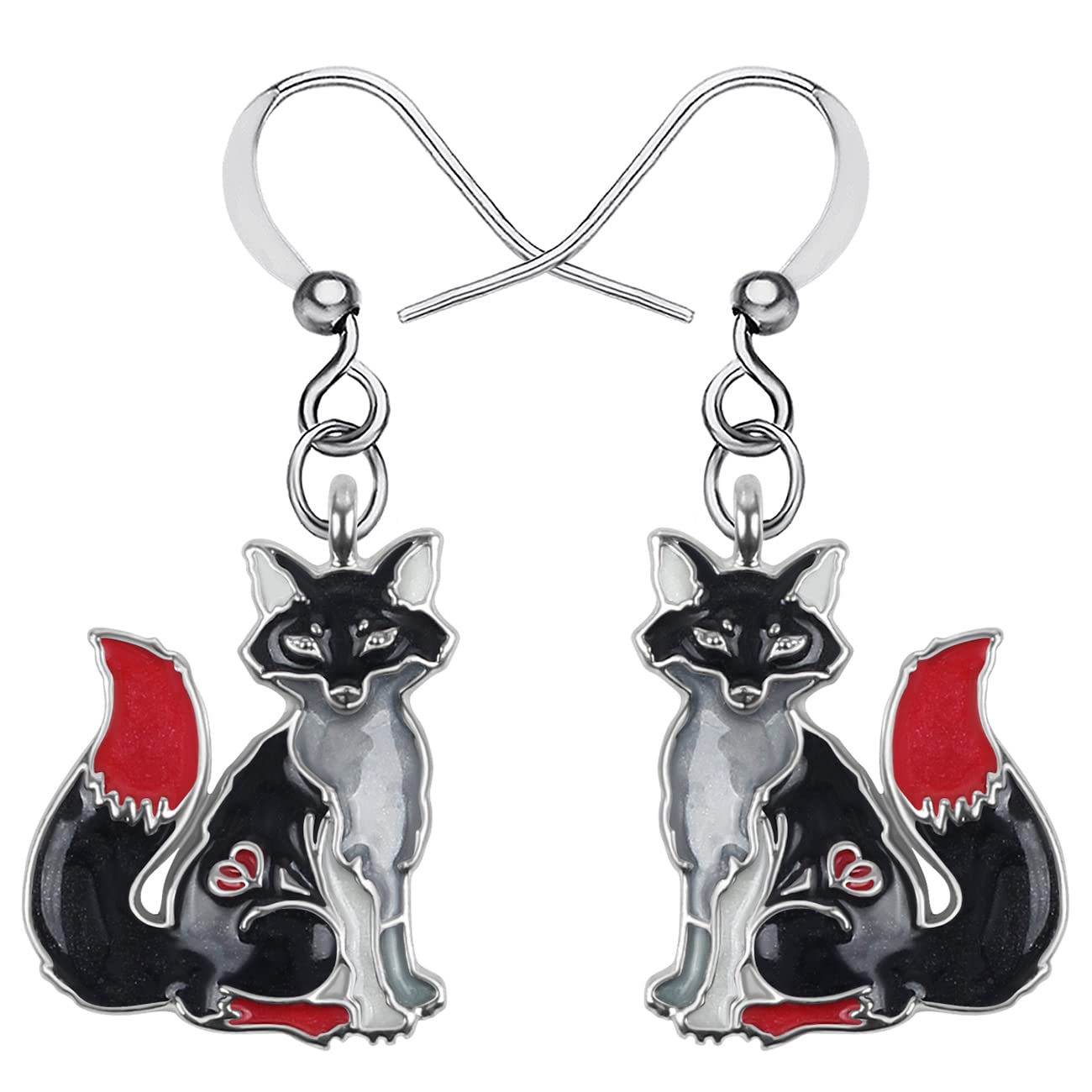 BONSNY Handmade Enamel Metal Fox Earrings for Women - Unique Animal Jewelry Gifts - Perfect for Casual Wear, Parties & Special Occasions