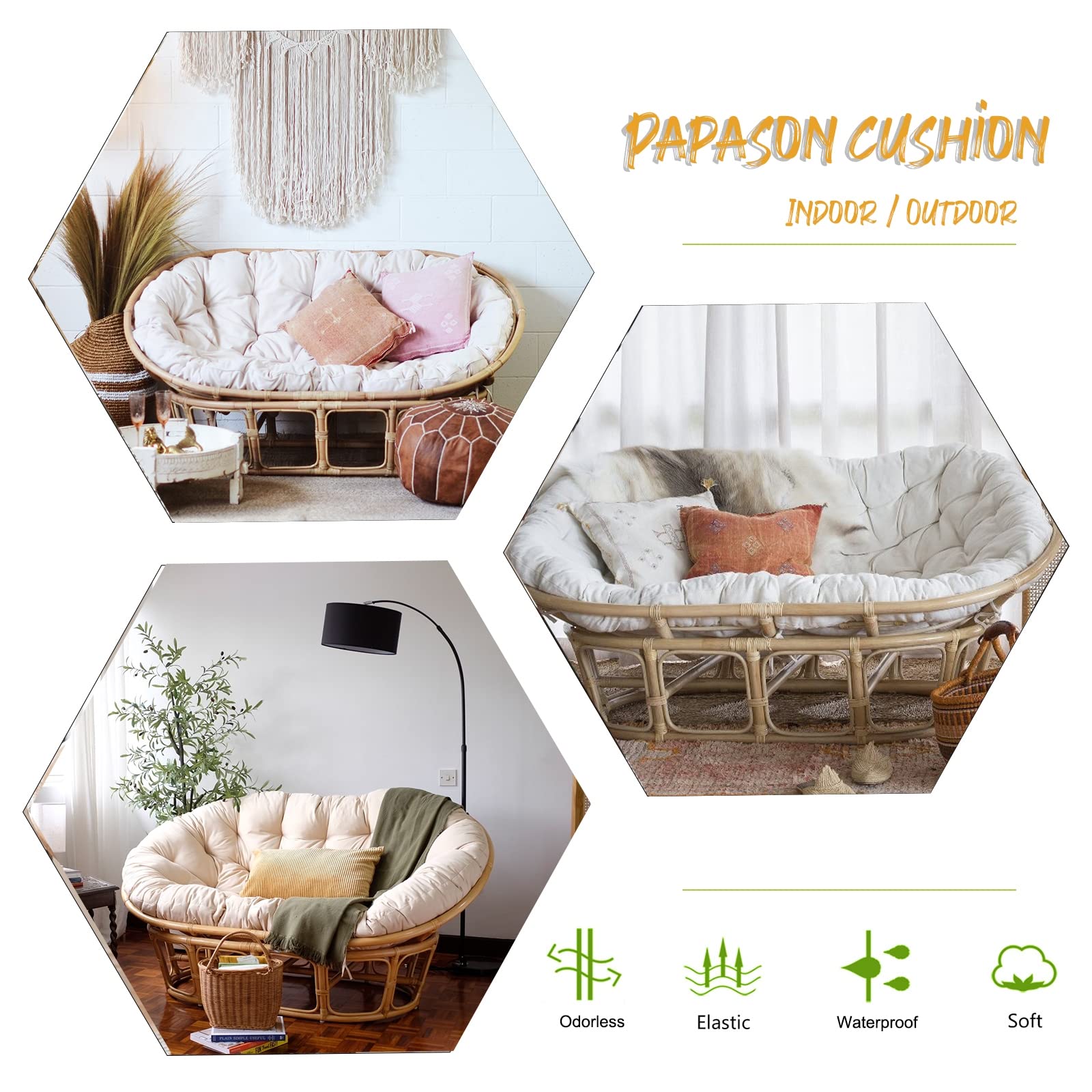 **Large Double Papasan Chair Cushion - 67 x 47 in - Waterproof Outdoor Hanging/Egg/Swing/Hammock Chair Pad - Thick, Soft & Comfortable for Garden, Patio, Balcony & Indoor Decor (Black)**