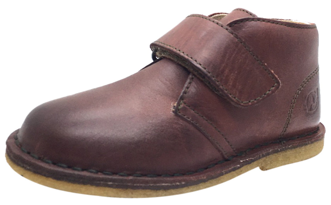 Naturino Boys 9128 Smooth Leather Classic Mahogany Chukka Boots - Single Hook & Loop Strap Ankle Booties for School, Play & Everyday Wear