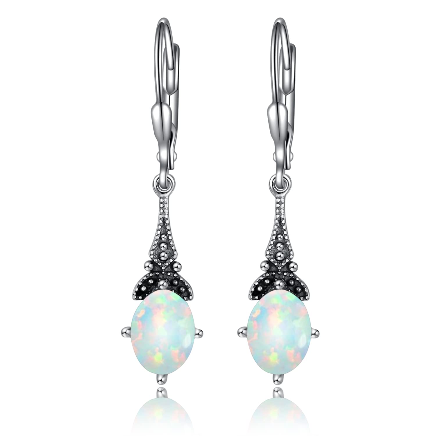 Vintage Sterling Silver Leverback Earrings for Women - 8x6mm Oval Genuine/Simulated Birthstone Crystal Dangle Earrings from Austria | Birthday Gift, Anniversary Jewelry for Her | Perfect for Parties, Weddings & Special Occasions