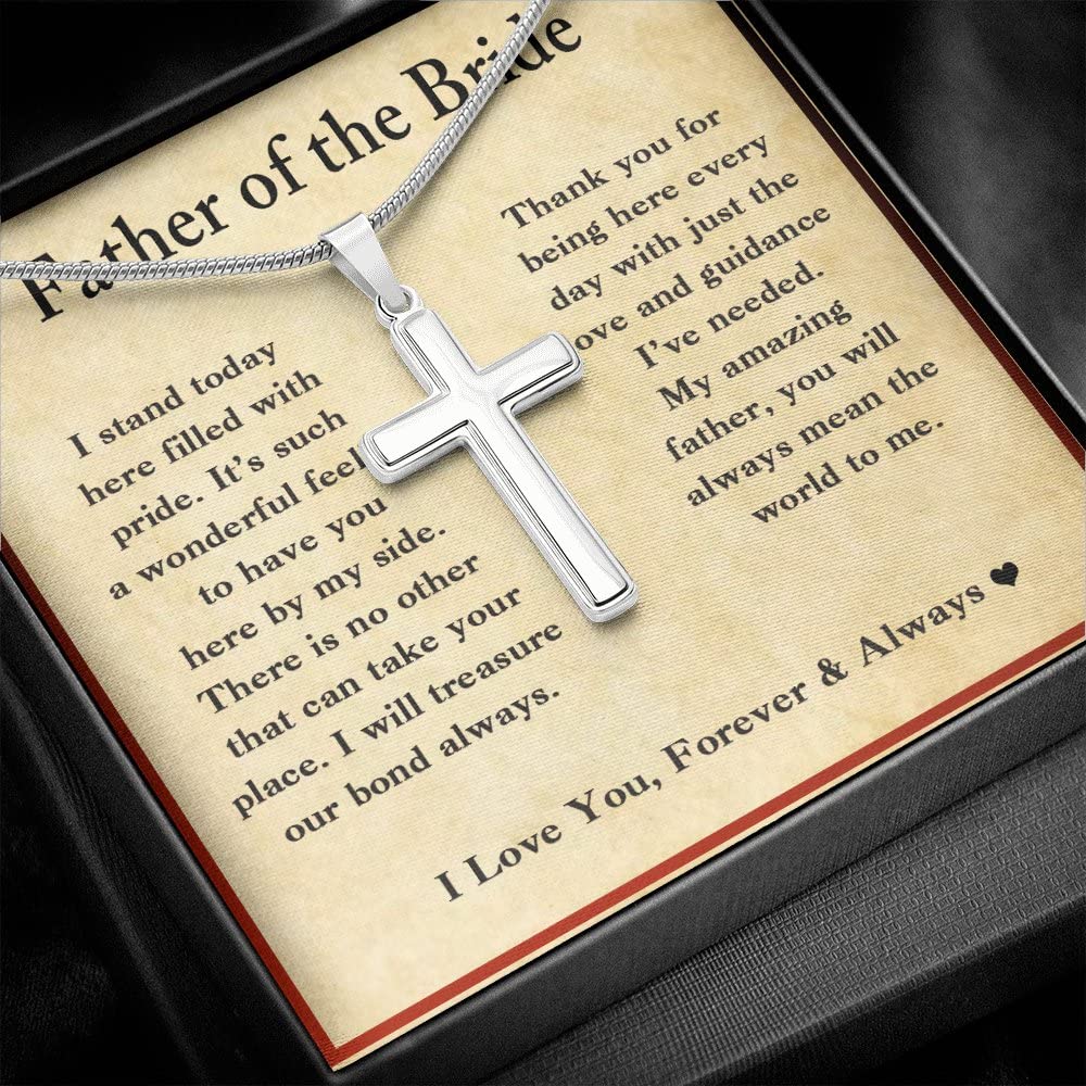 Father of The Bride Cross Necklace - Elegant Wedding Gift for Dad, Thank You Present from Bride - Perfect for Wedding Day, Father's Day & Special Occasions