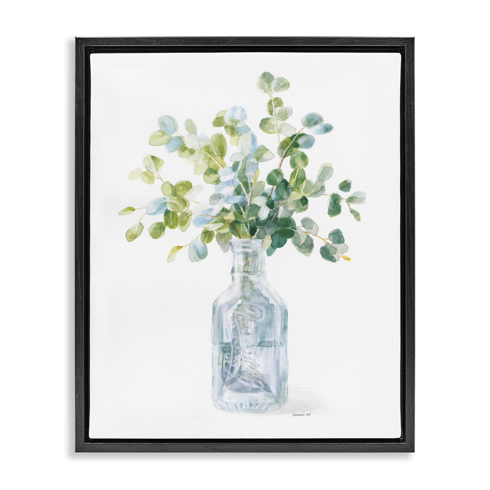 Stupell Industries Floral Still Life Painting - Green & Blue Flower Jar by Danhui Nai, 24x30 Inch Black Floater Frame - Perfect for Living Room, Bedroom & Office Wall Decor