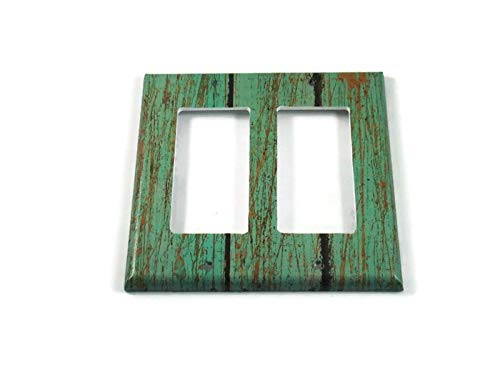 Faux Turquoise Barnwood Double Rocker Light Switch Plate (281DR) - Rustic Home Decor for Living Room, Bedroom & Office