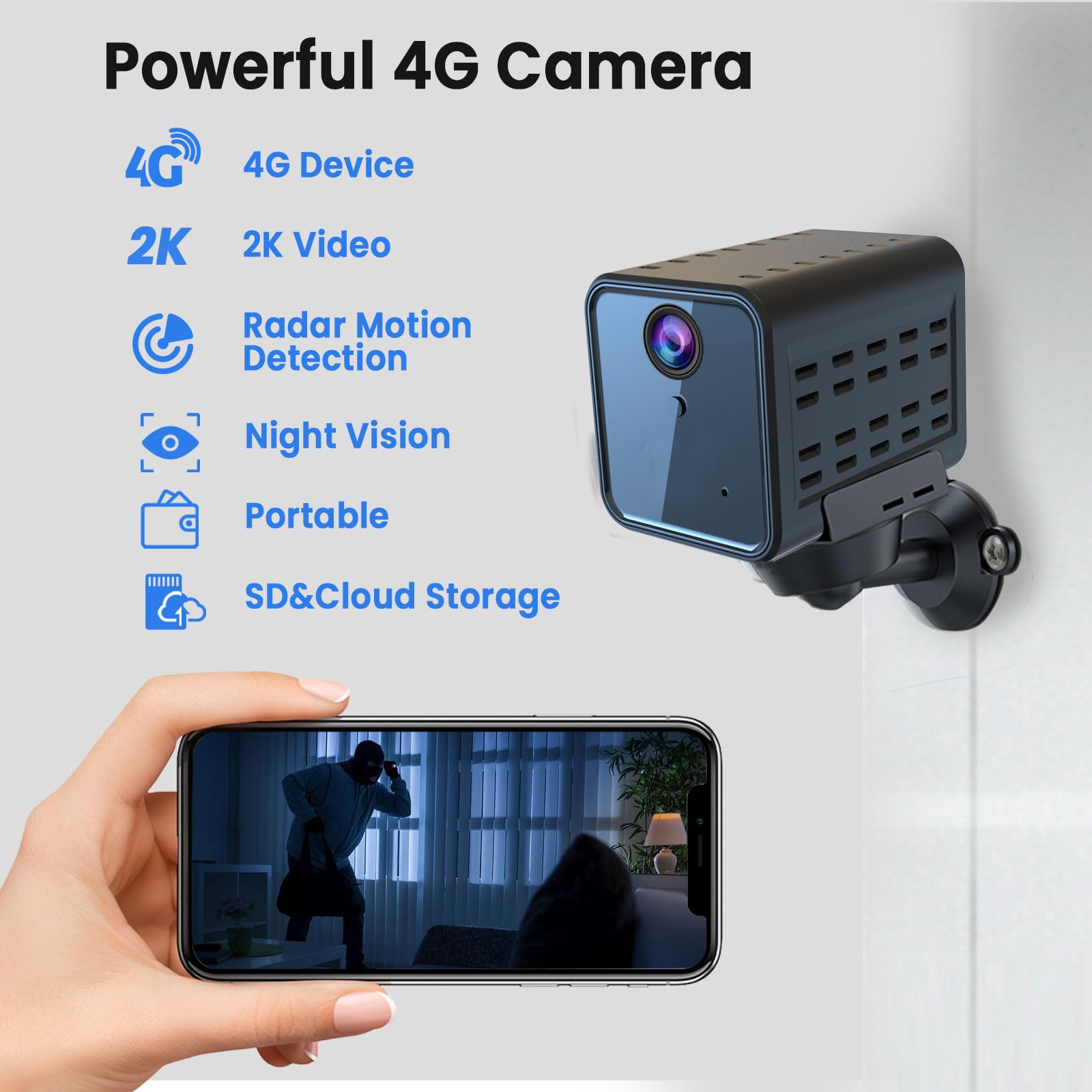 Javiscam 4G LTE Cellular Security Camera - No WiFi Needed, SIM Card Included, UHD Video, Radar Motion Sensor, 20-Day Battery Life | Portable Trail Camera for Home Security, Construction Sites & Remote Property Monitoring