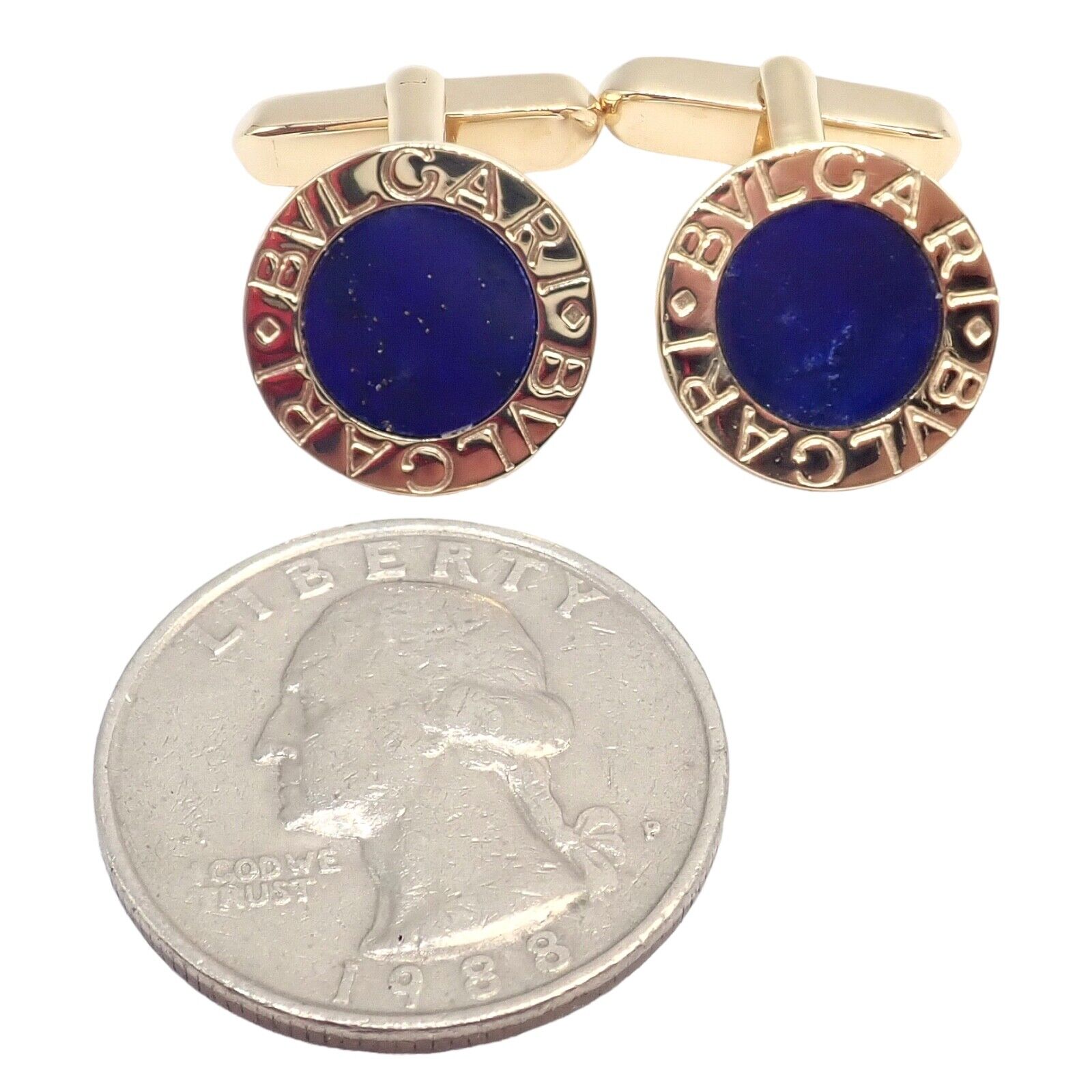 Authentic Bvlgari 18K Yellow Gold Lapis Lazuli Cufflinks for Men - Luxury Italian Designer Jewelry Gift for Weddings, Business & Formal Occasions