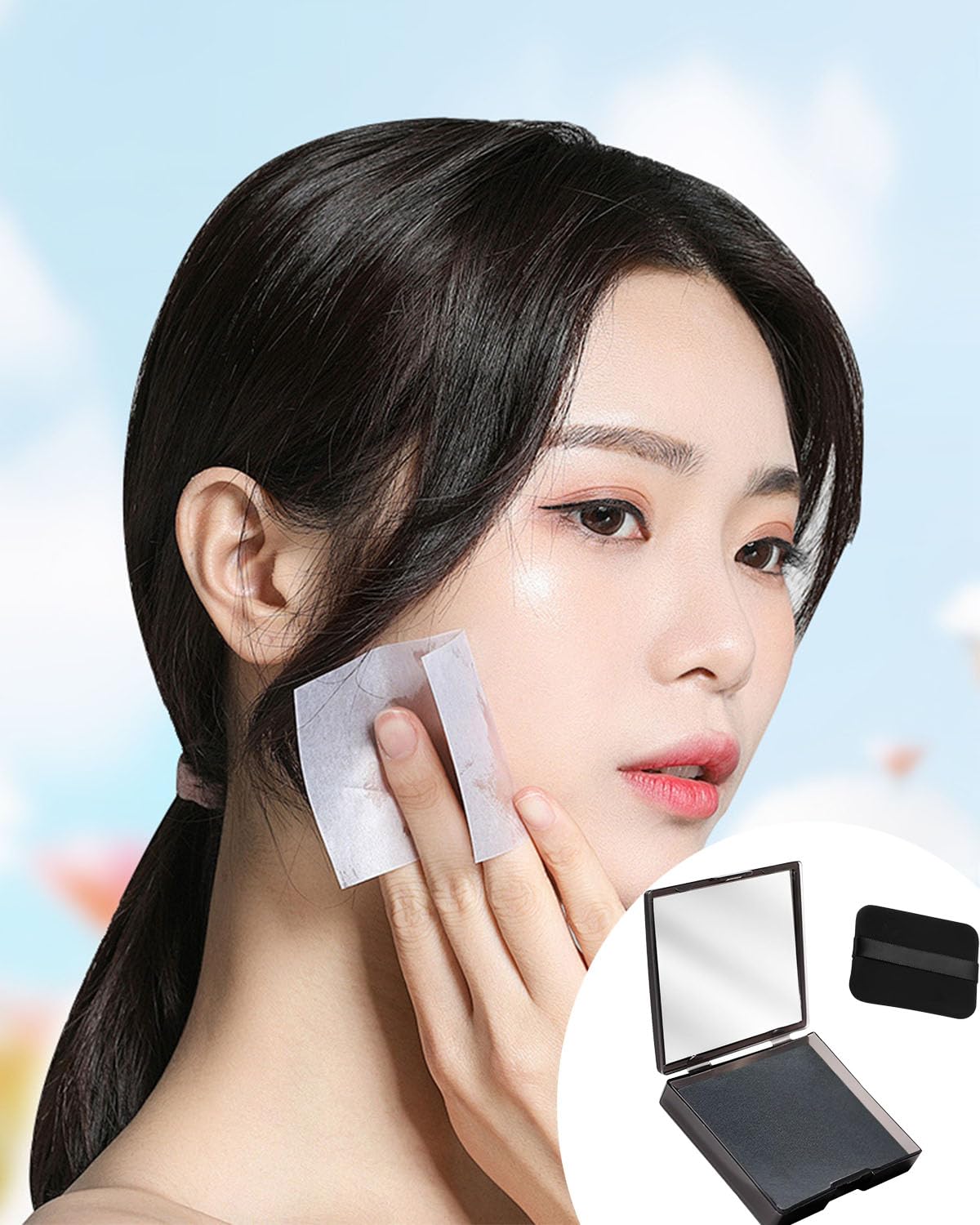 300PCS Oil Absorbing Sheets for Face - Natural Blotting Paper for Oily Skin, with Built-In Mirror & Powder Puff - Perfect for On-the-Go Shine Control at Work, Gym or Travel (Men & Women)