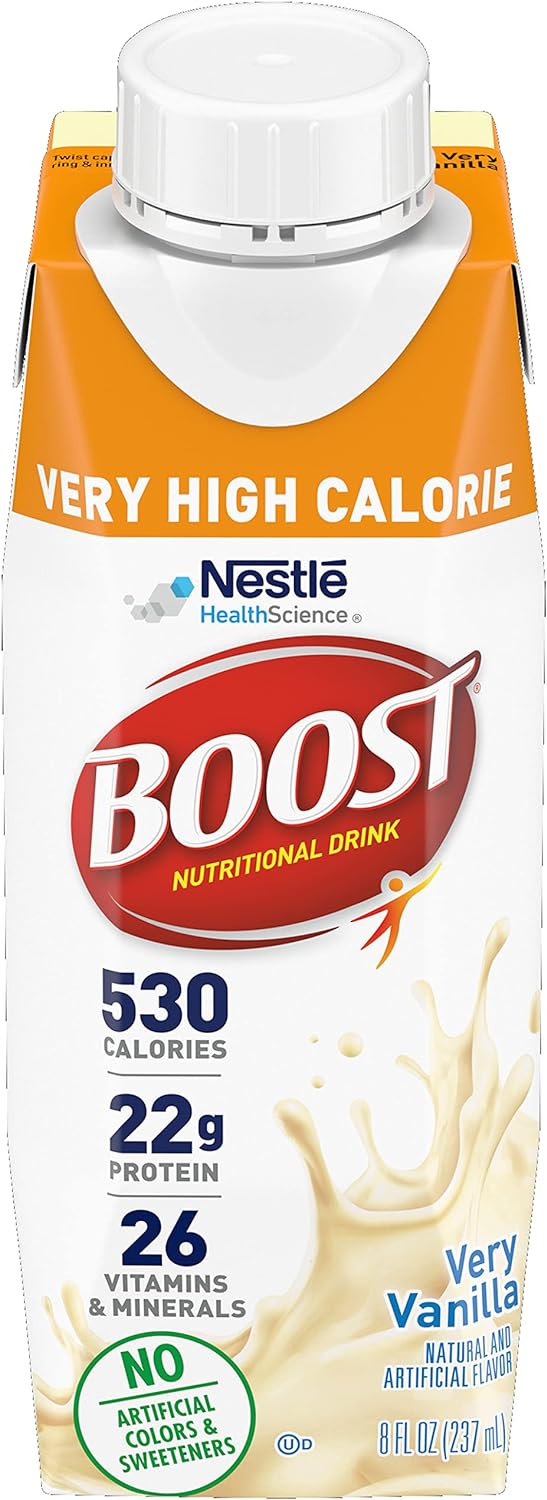 Boost Very High Calorie Nutritional Drink - 8 oz. Carton (Pack of 24) | High Protein Meal Replacement for Weight Gain, Elderly & Recovery | Perfect for Post-Workout, Hospital Use & Daily Nutrition
