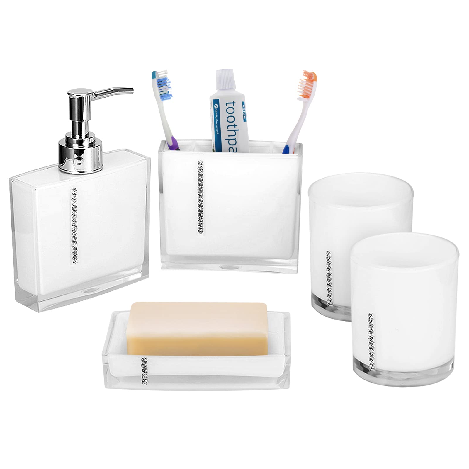 Estink 5PCS Acrylic Bathroom Set - Soap Dish, Toothbrush Holder for Home & Hotel