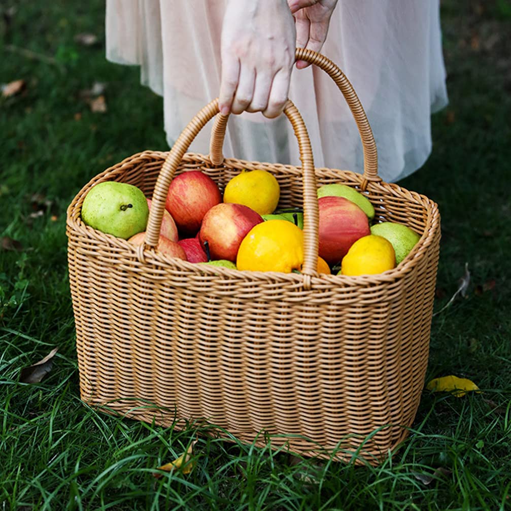 Stylish Woven Plastic Storage Baskets with Handles - Multipurpose Organizer for Groceries, Fruits, Vegetables & Toys - Perfect for Kitchen, Bathroom & Home Organization