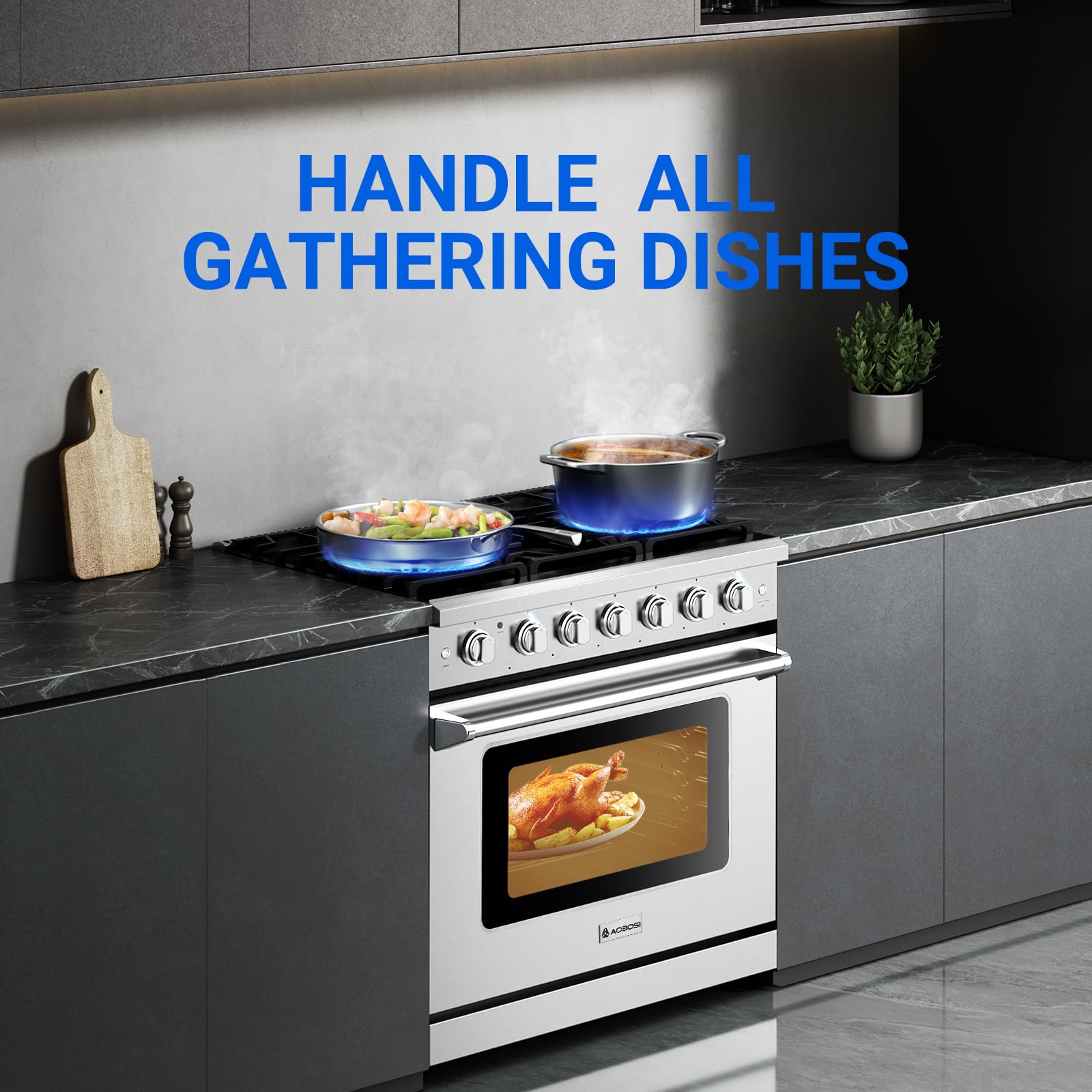 36 Inch Freestanding Gas Range Oven with 6 Burners & True Convection - 6 Cu. Ft Capacity, Self-Cleaning Stainless Steel Stove with Halogen Light - Perfect for Home Kitchens & Commercial Cooking