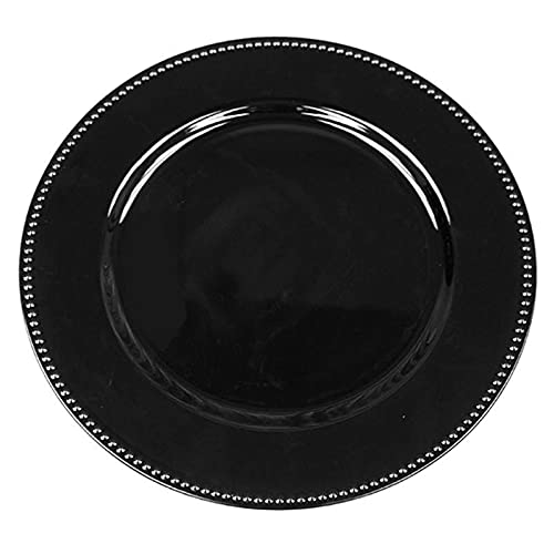 13 Inch Black Round Beaded Balsa Wood Charger Plates - Set of 24 - Elegant Party Dinnerware for Weddings, Events & Home Decor