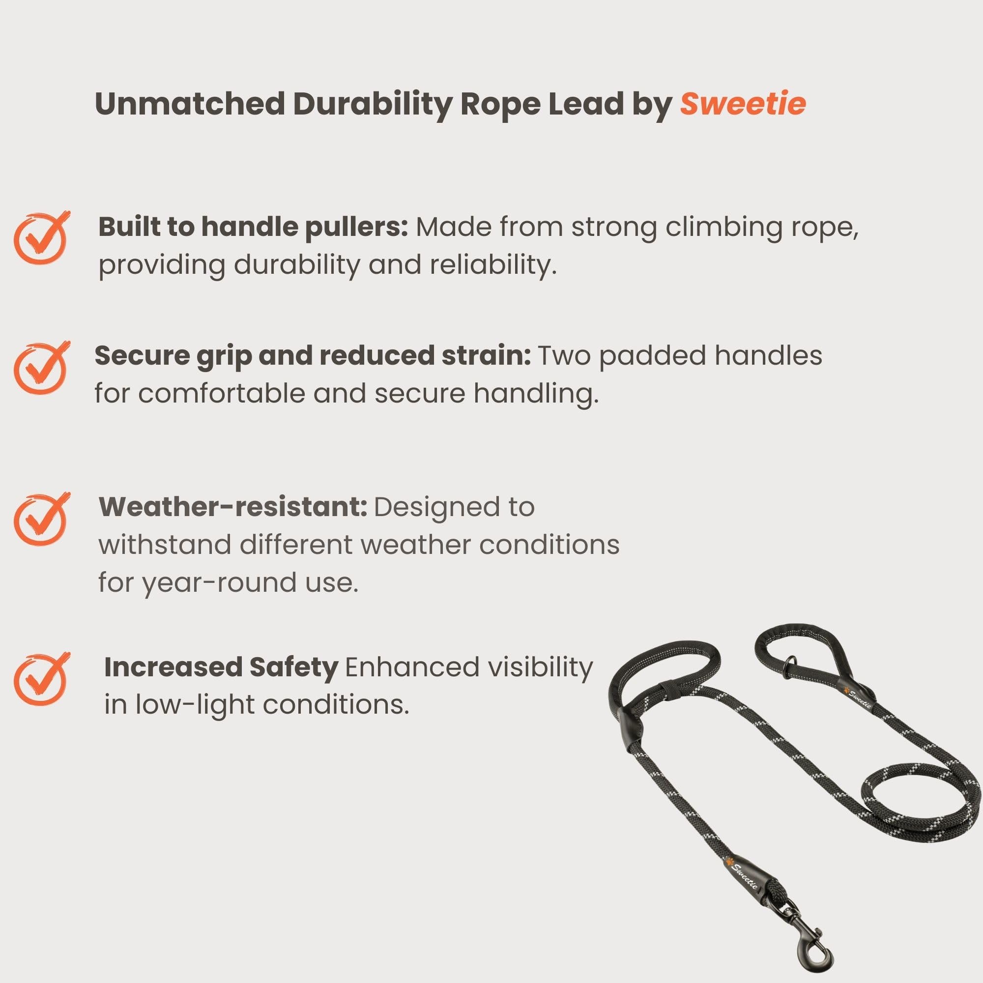 Premium Strong Rope Dog Leash with 2 Comfortable Padded Handles - Durable & Lightweight (151g) for Medium to Large Dogs - Perfect for Walking, Training & Outdoor Adventures