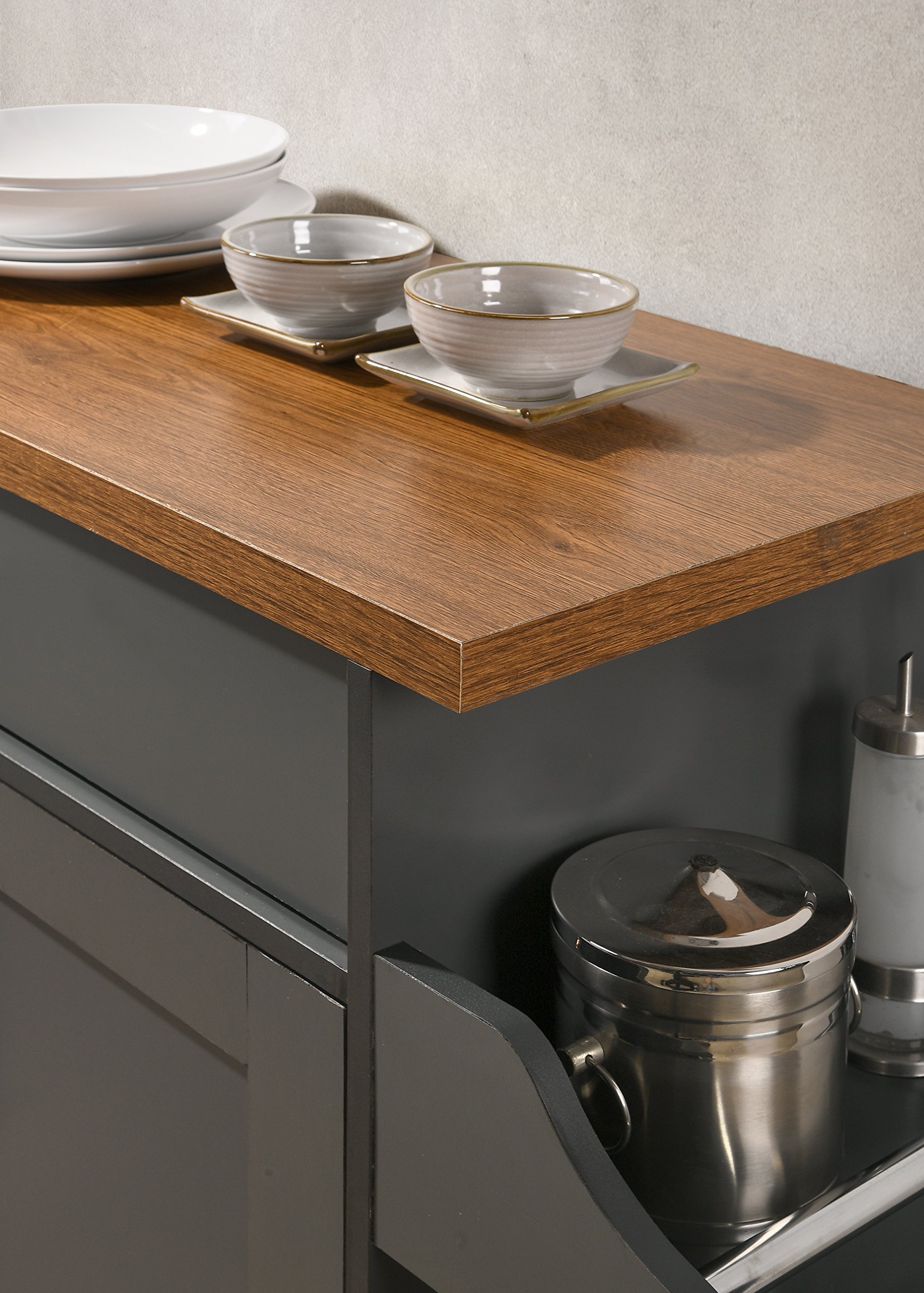 Hodedah Kitchen Island with Spice Rack, Towel Rack & Drawer - Grey Oak Top Counter Cart for Small Spaces, Organize Cooking Utensils & Spices - Perfect for Apartments, Condos & Home Kitchens
