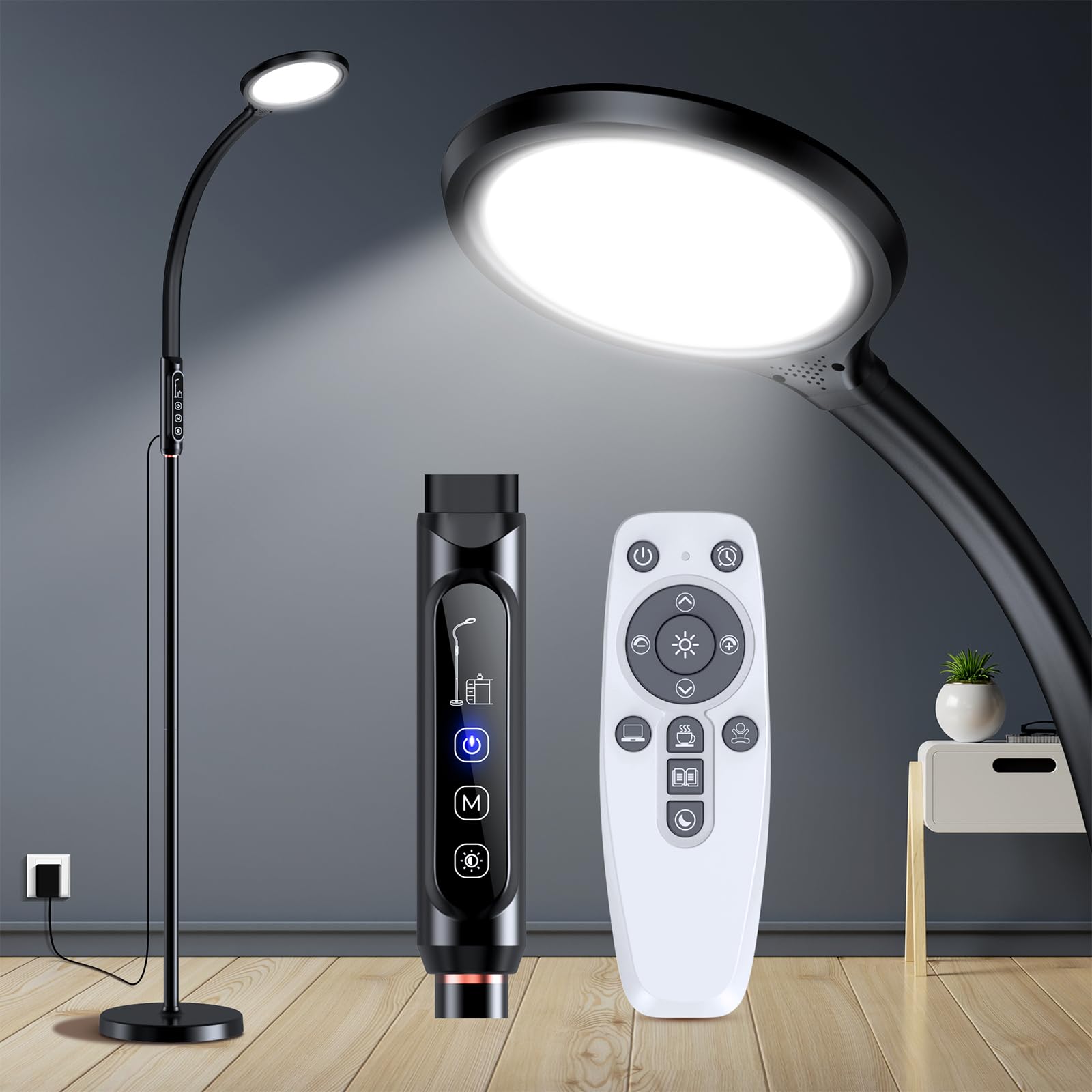 Happy Light Therapy Lamp 11000 Lux - UV-Free Full Spectrum LED Sunlight Lamp with 10 Brightness Levels, 2-in-1 Retractable Floor/Desk Lamp for SAD, Seasonal Depression & Vitamin D - Black (Ideal for Home, Office & Winter Use)