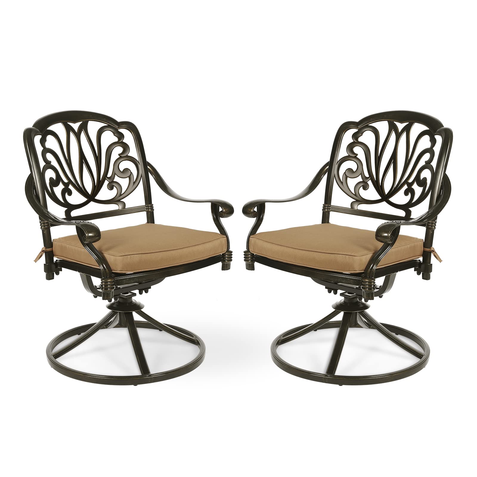 MEETWARM 2-Piece Outdoor Swivel Rocking Chairs - All-Weather Cast Aluminum Patio Dining Set with Cushions - Dark Bronze - Perfect for Garden, Deck, Backyard, and Poolside Relaxation