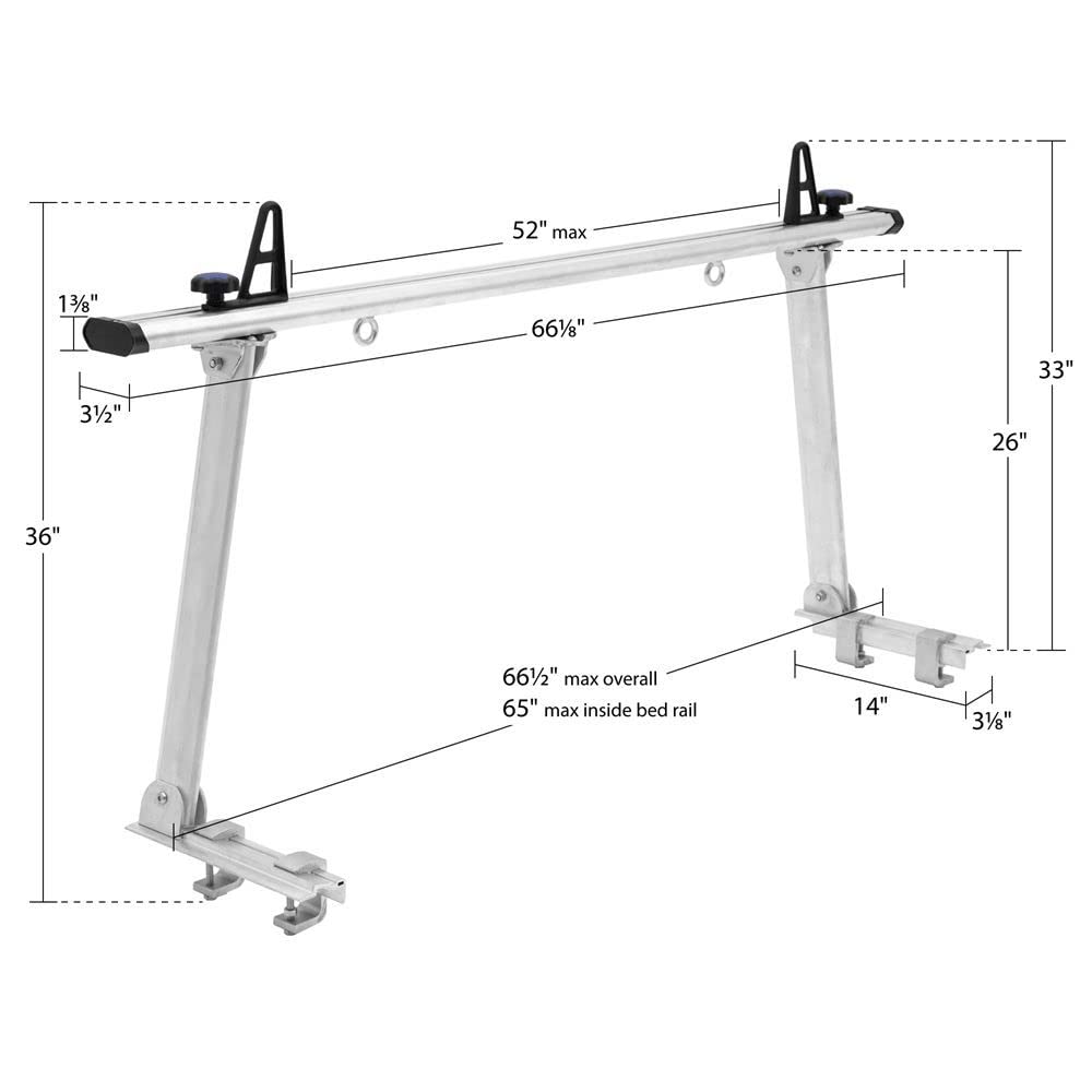 ATR-Rack-V2 Aluminum Universal Truck Ladder Rack - 800 lb Capacity Heavy Duty - No Drill C-Clamp Installation - Built-in Tie-Down for Lumber, Kayaks, Canoes - Perfect for Construction, Camping & Outdoor Adventures
