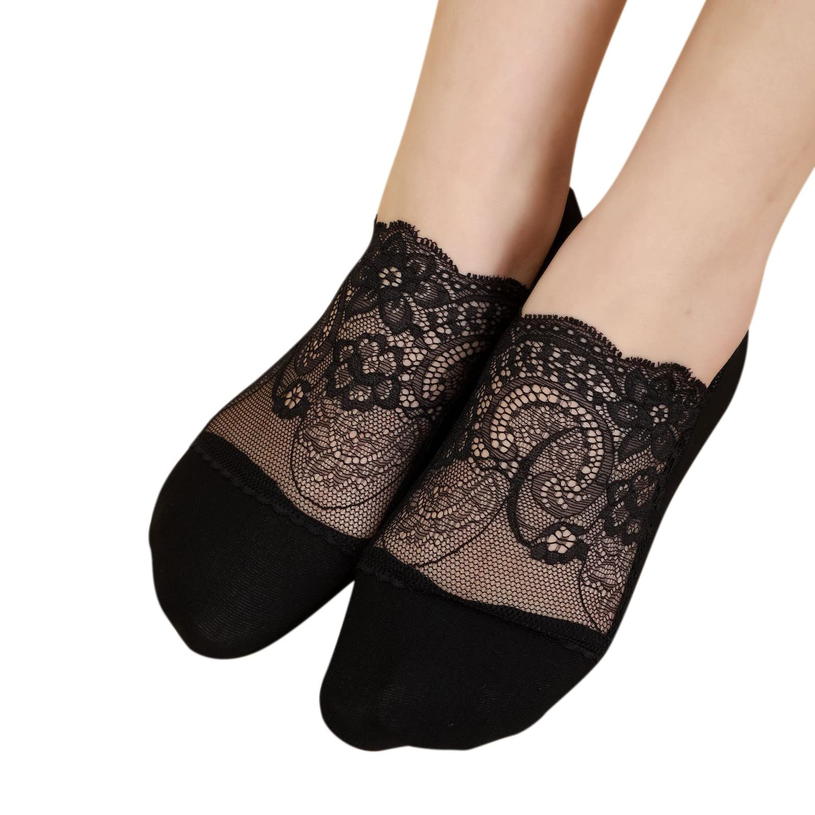 Non-Slip Women's Comfy Pearl Lace Ballet Socks - 1 Pair Breathable Anti-Skid Socks for Dance, Yoga & Everyday Wear