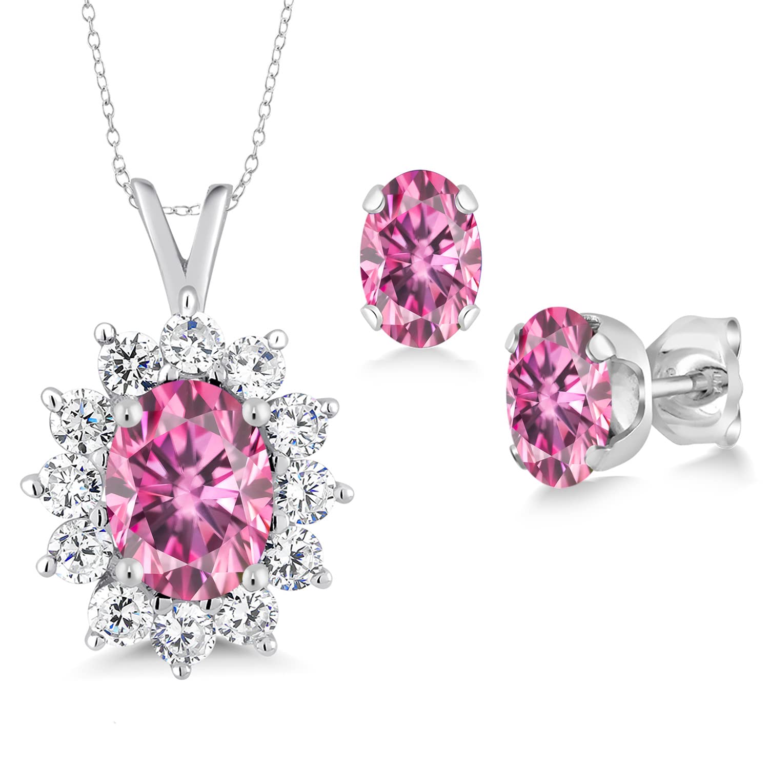 Gem Stone King 8X6MM & 6X4MM Oval Birthstone Jewelry Set for Women - 925 Sterling Silver Pendant & Earrings | Fine Jewelry Gift for Mom, Wife, Her | 18