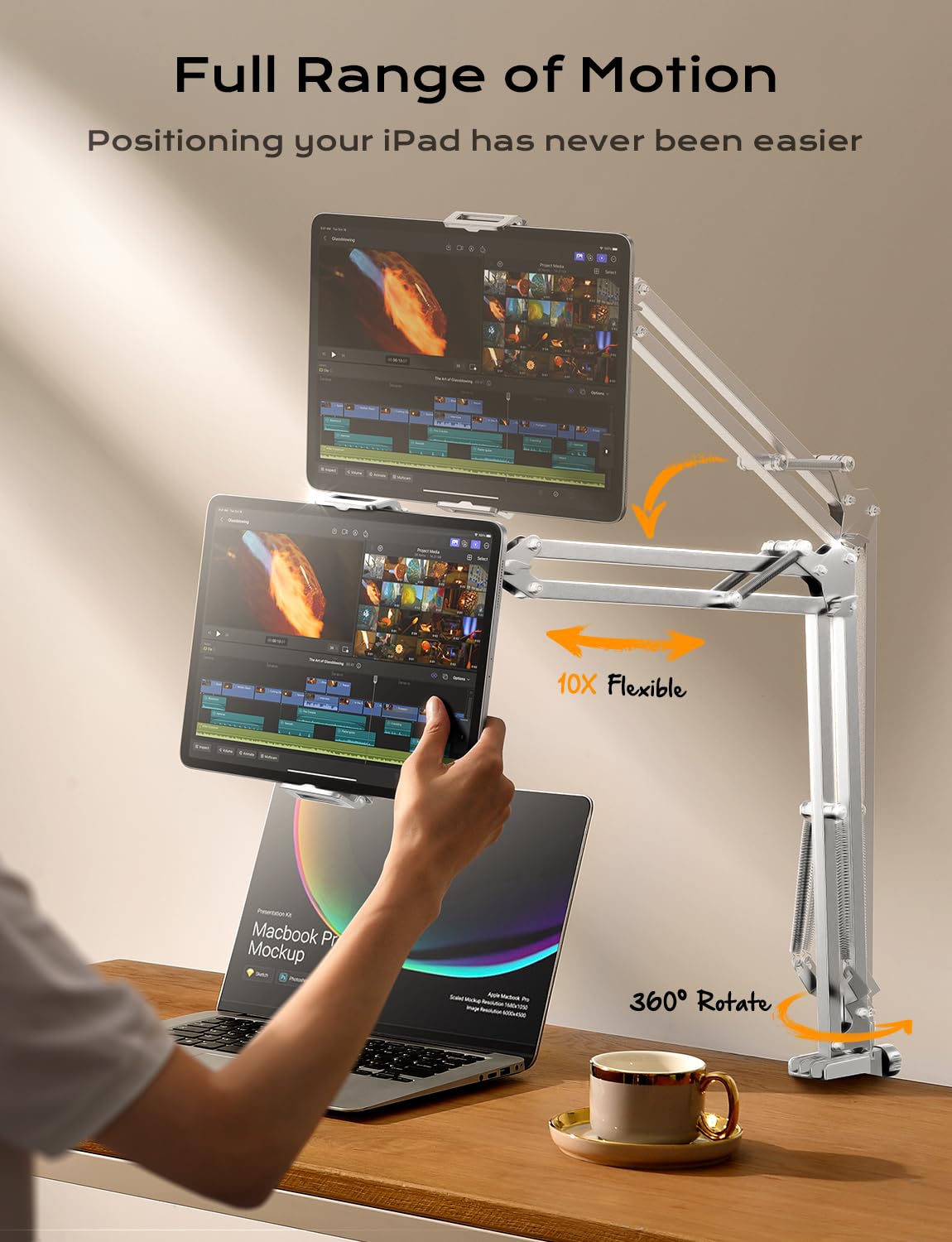 LISEN Ultra Sturdy Gooseneck Tablet Stand & Phone Holder - Adjustable Desk Mount for iPad, iPhone, Kindle (4-13