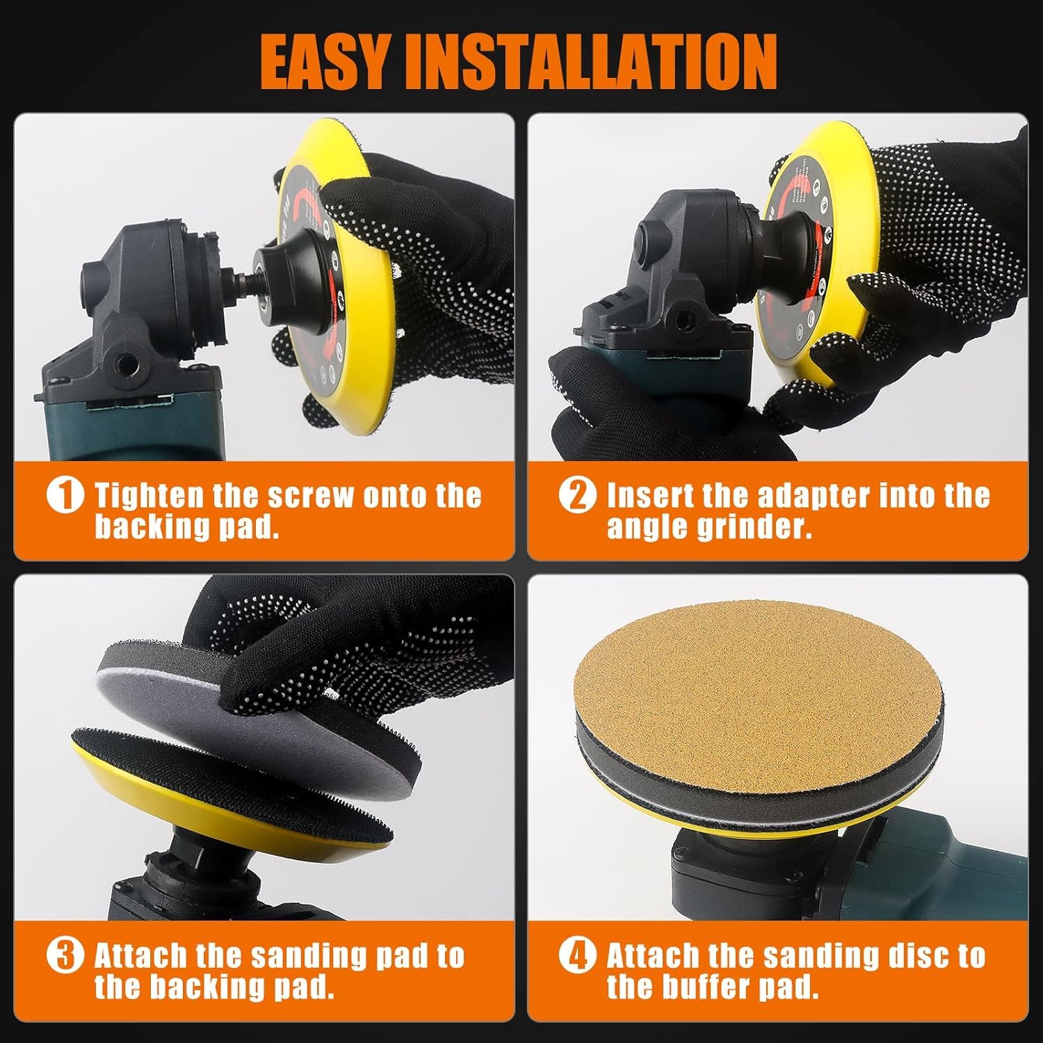 4 PCS 5 Inch Hook and Loop Backing Pad for Angle Grinder - 5/8-11 Thread Sanding Disc Backing Plate with Foam Interface - Perfect for Woodworking, Metal Polishing & DIY Projects