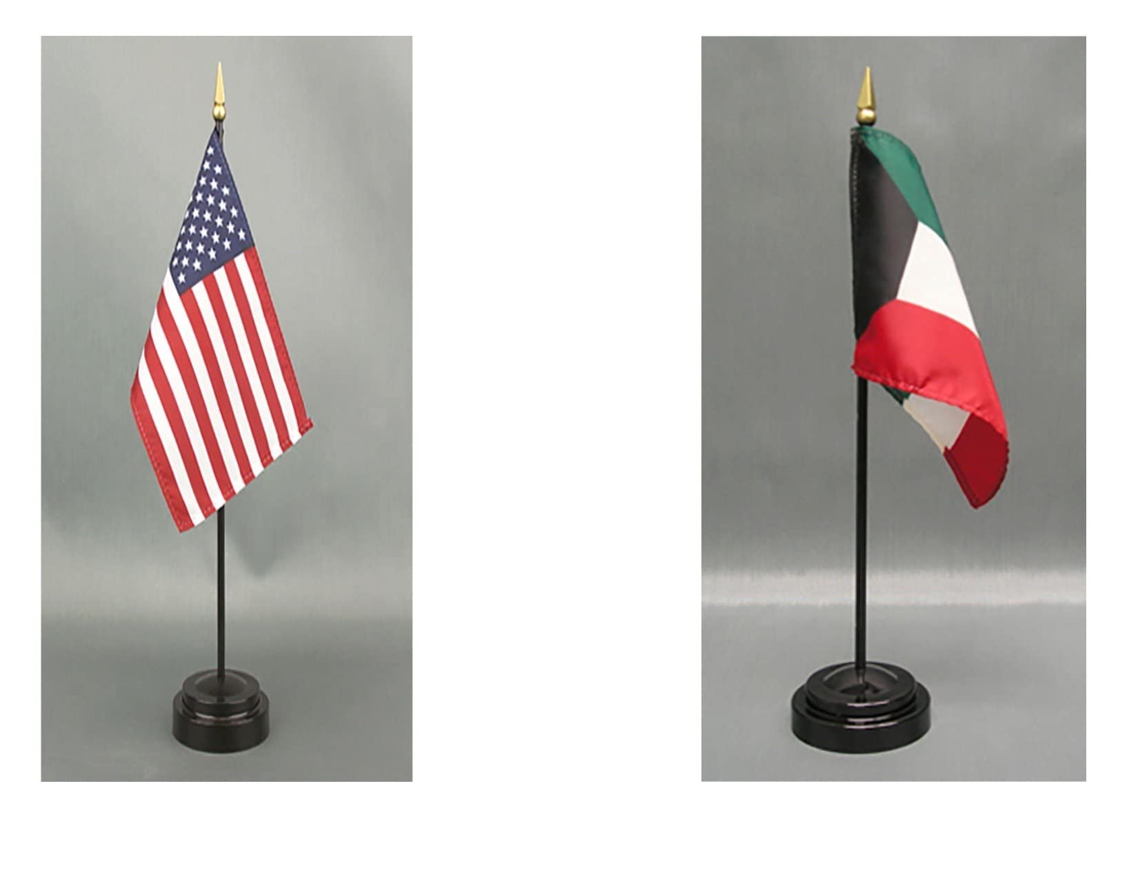 American Made 4x6 Inch Rayon Desk Flag Set - USA & Kuwait Flags with 2 Stands | Perfect for Office Decor, International Events & Patriotic Displays