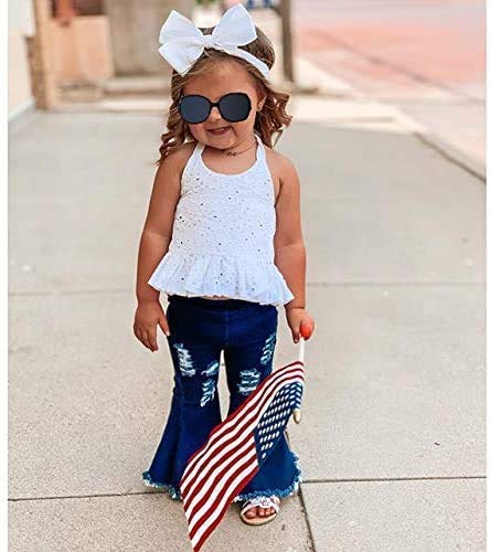 Easter Baby Girl Outfits - Spring Short Sleeve Shirt with Bell Bottom Flared Pants | Toddler Summer Clothes for Holiday Photos & Family Gatherings