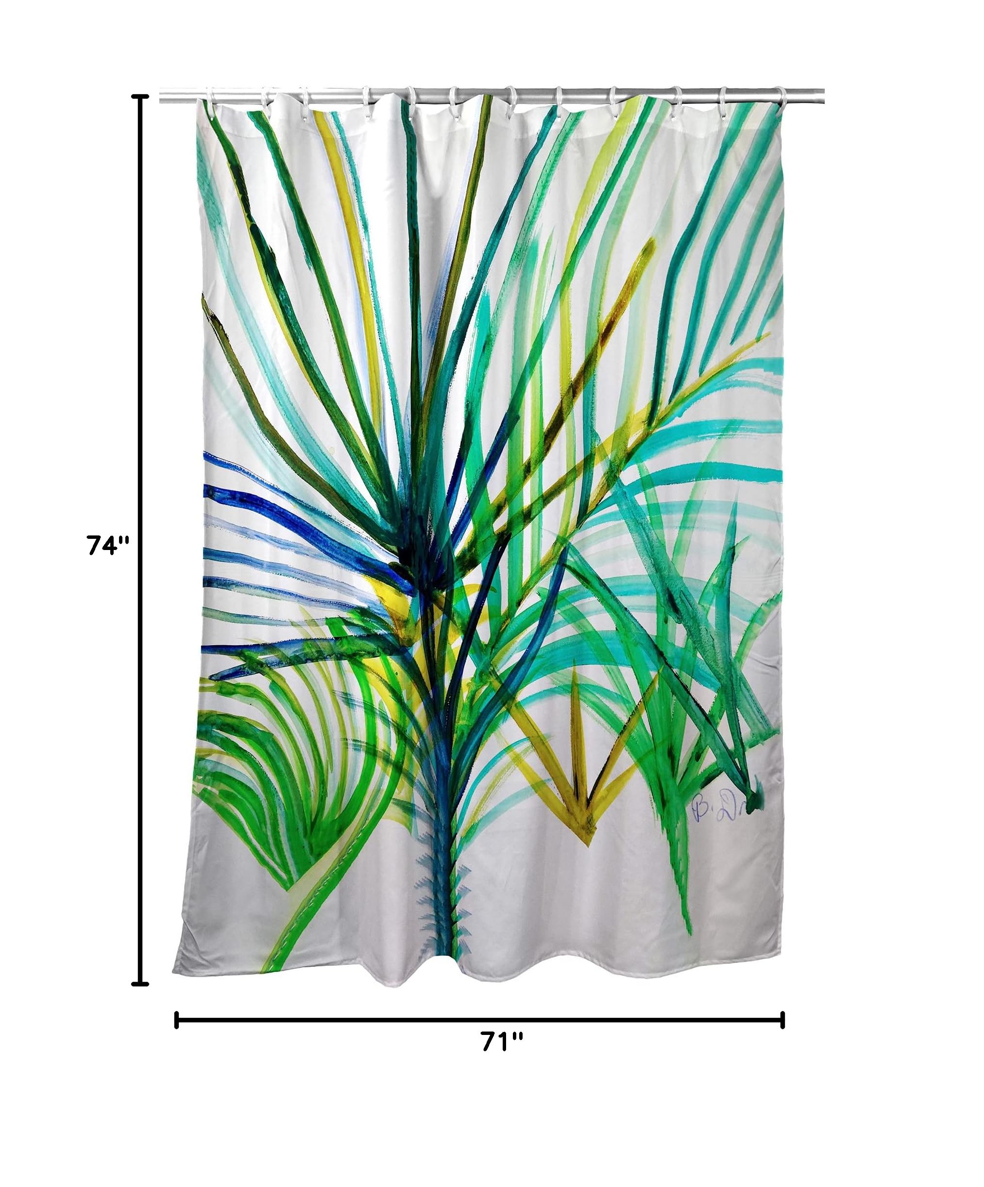 Betsy Drake Teal Palms Shower Curtain - Waterproof Bathroom Decor for Coastal & Tropical Themed Homes
