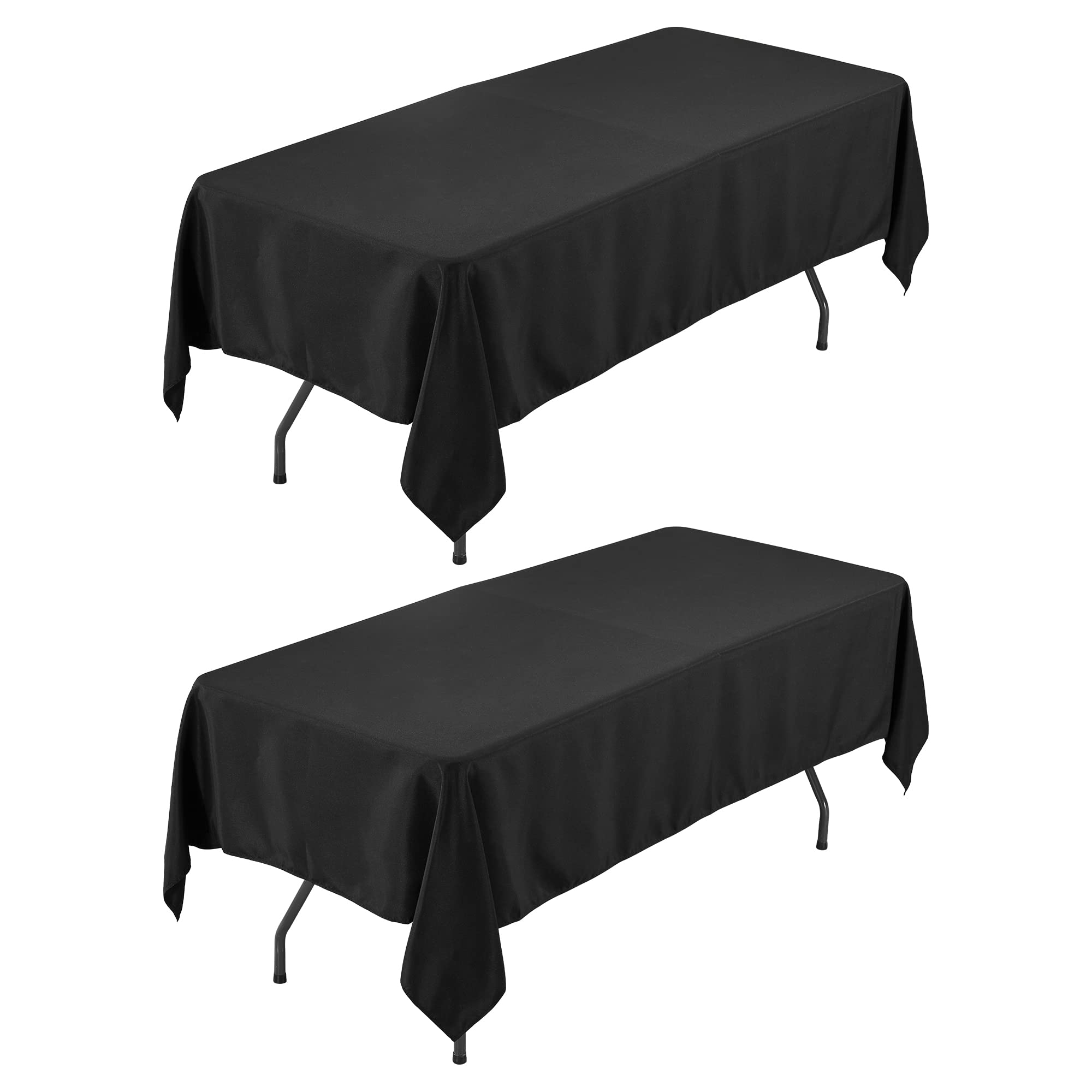 Jieqier 2 Pack Rectangle Tablecloth - 60 x 84 Inch Black Washable Polyester Table Cover for 4 Feet Table - Perfect for Buffet, Party, Holiday Dinner, Wedding & Camping - Durable & Stylish Dining Decor for Home, Restaurant & Outdoor Events