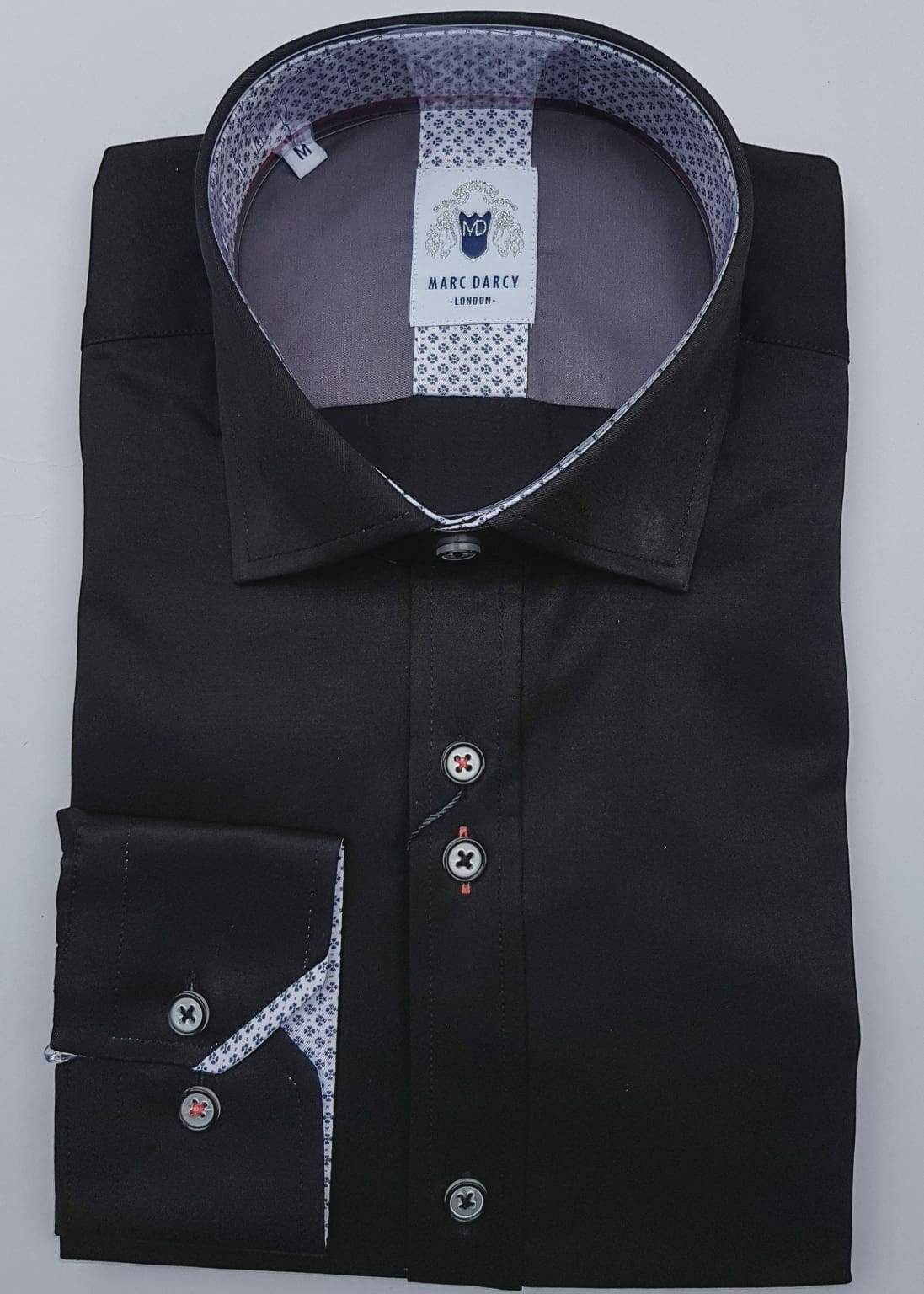 Marc Darcy Alfie Black Long Sleeve Shirt for Men - Premium Slim Fit Business Casual Dress Shirt - Perfect for Office, Wedding & Formal Events