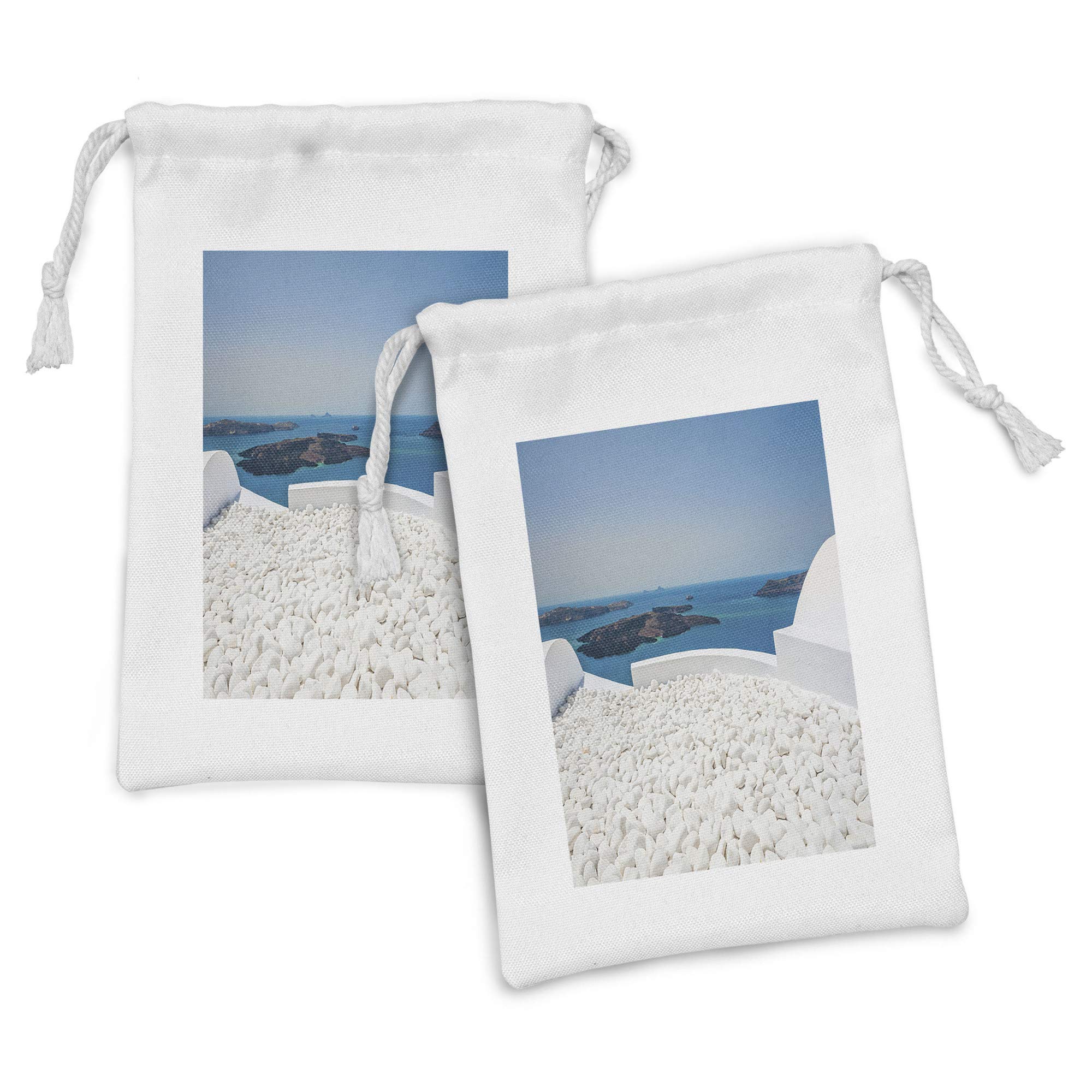 Ambesonne Travel Fabric Pouch Set of 2 - Santorini Greece Landscape Drawstring Bags (9