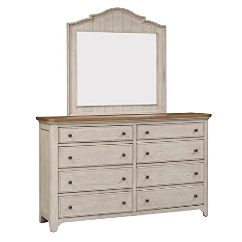 Liberty Furniture Farmhouse Reimagined White Dresser & Mirror Set - Vintage Style Bedroom Dresser with Mirror for Farmhouse, Cottage, or Shabby Chic Decor