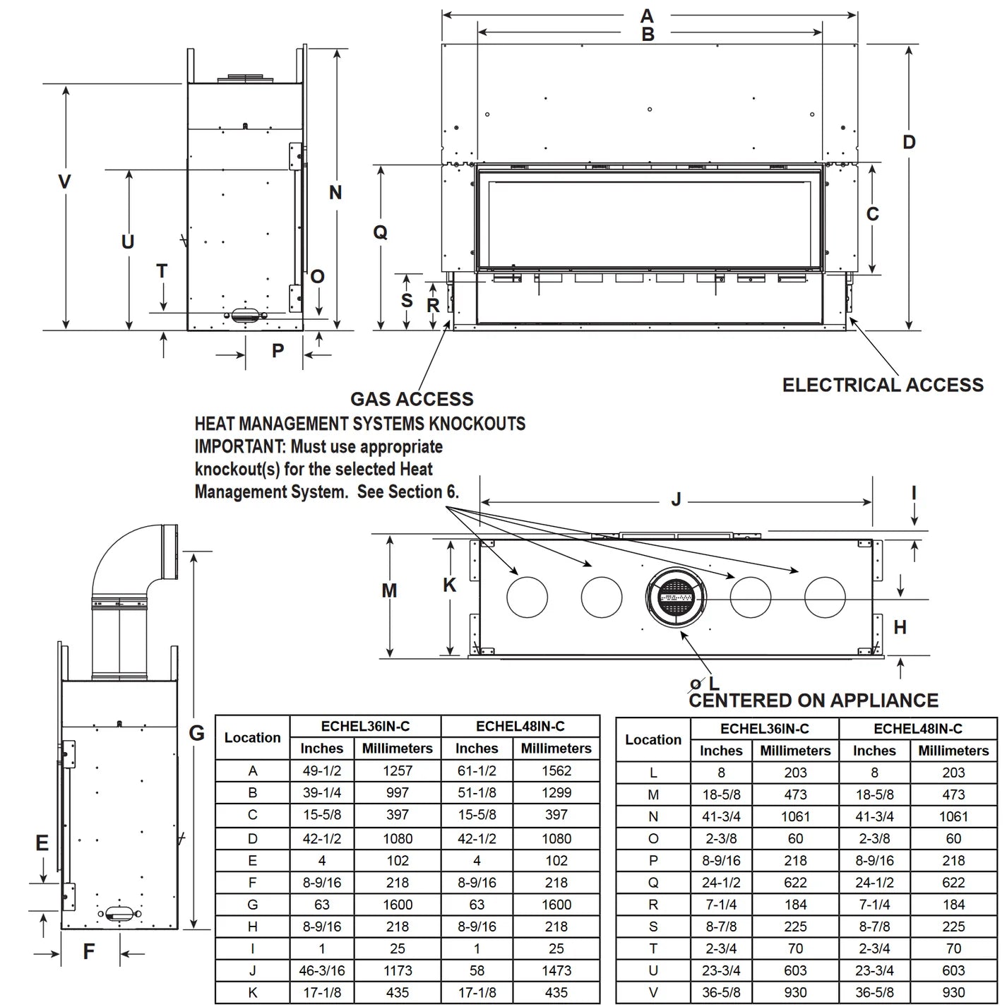 Majestic Echelon II 48-Inch Linear Gas Fireplace - Modern Vent-Free Design for Living Rooms & Patios - ECHEL48IN