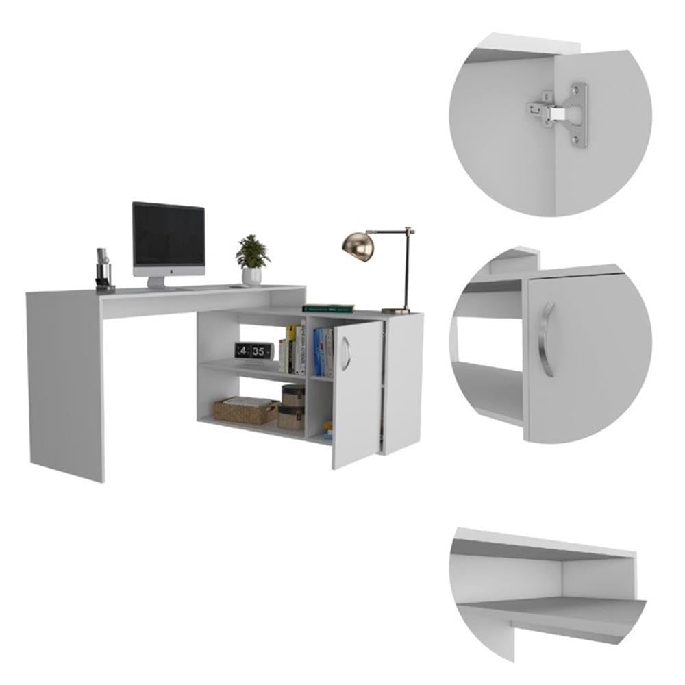 White TUHOME Axis L-Shaped Desk - Engineered Wood for Home Office