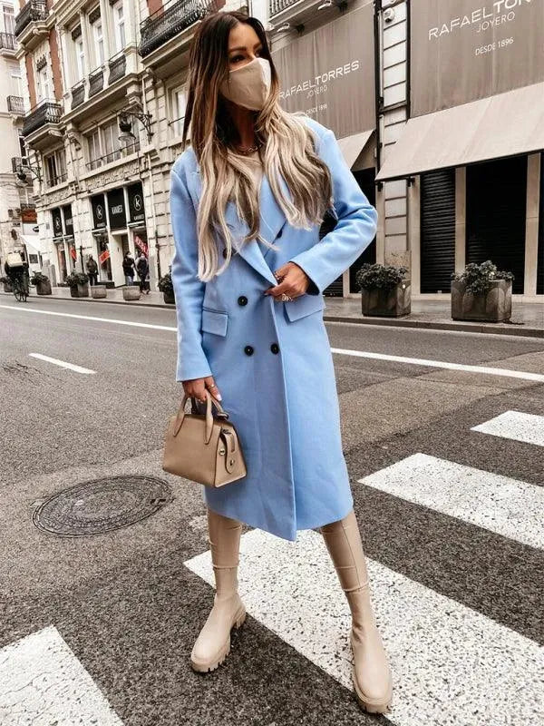 Women's Double Breasted Wool Overcoat - Warm Winter Trench Coat for Office, Business & Formal Occasions