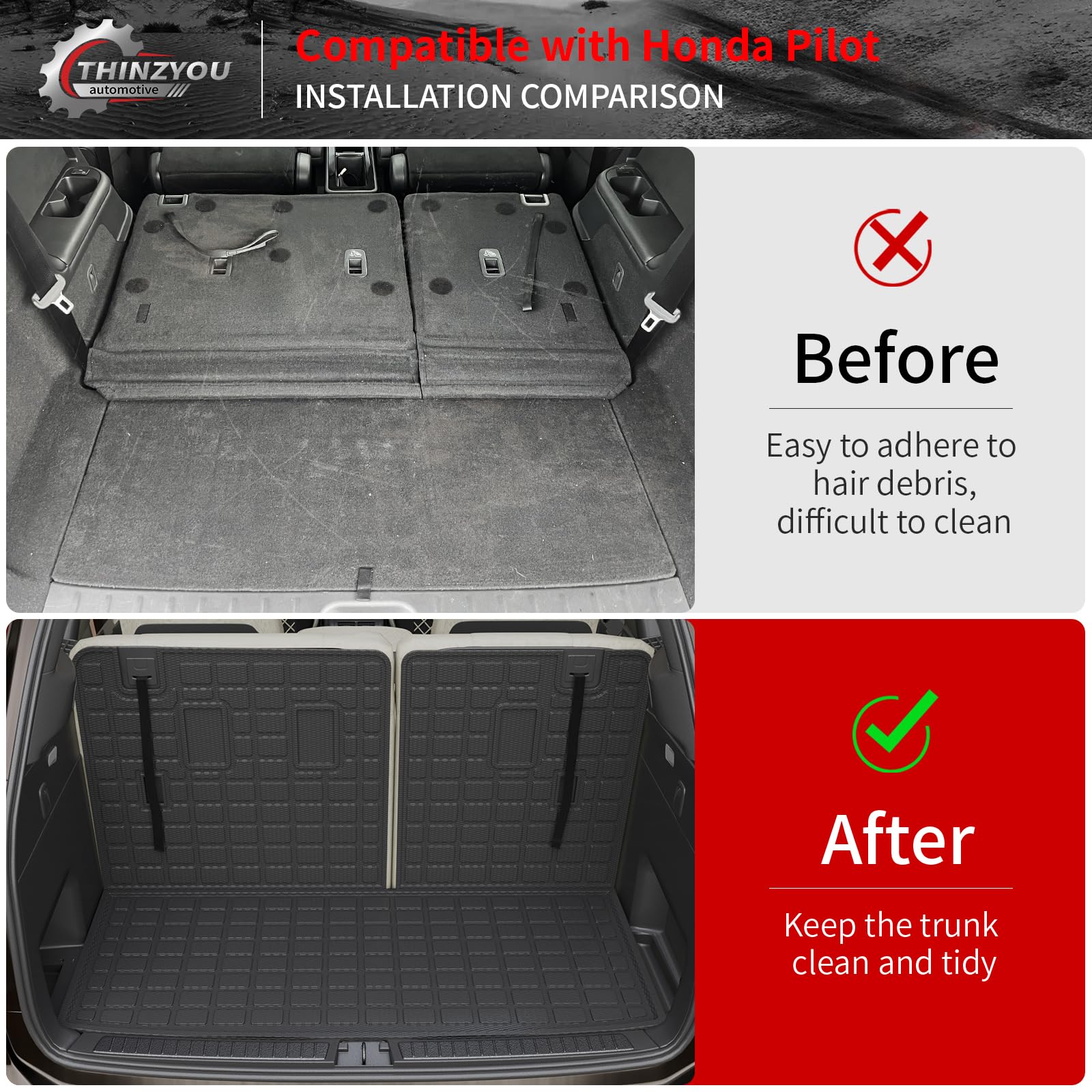 All-Weather TPE Floor Mats & Cargo Liner for 2023-2025 Honda Pilot - Custom Fit Back Seat Cover Protector & Trunk Mat with Backrest - Durable Interior Accessories for SUVs (Perfect for Road Trips, Family Travel & Outdoor Adventures)