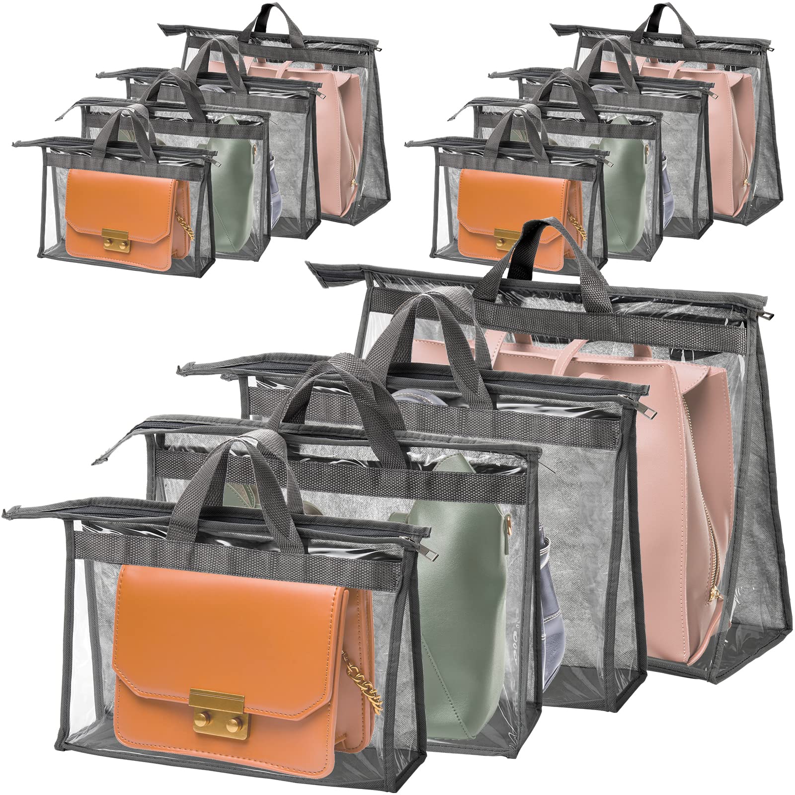 Peohud 12 Pack Clear Dust Bags for Handbags - Zippered Purse Protector Storage Organizer with Handle, Hanging Closet Dust Cover for LV, Gucci, Chanel | Perfect for Travel, Home Organization & Luxury Bag Protection