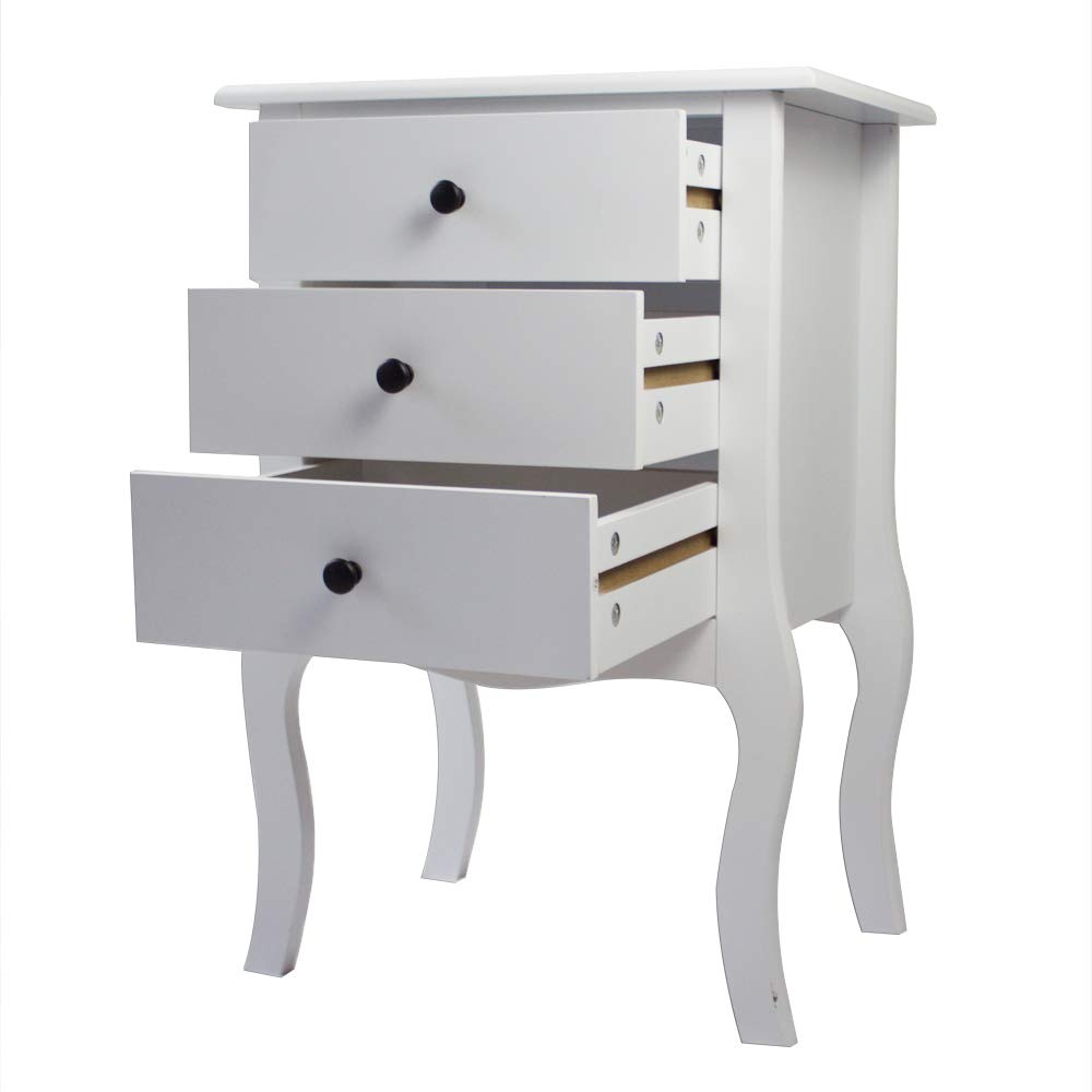 Modern White Wooden Nightstand with 3 Drawers - Tall Bedside Table, End Table & Accent Table for Bedroom, Living Room & Office - Perfect for Storing Books, Lamps & Bedroom Essentials