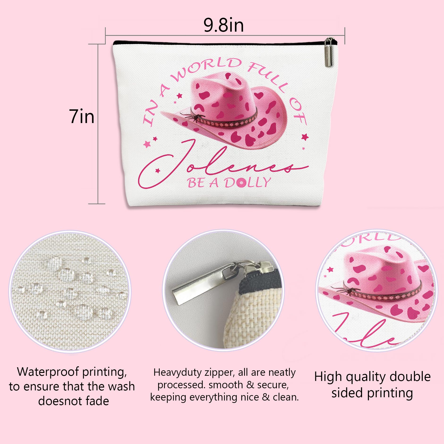 Pink Dolly Inspired Music Lover Gift Set - Western Hat, Costume Bag & Makeup Pouch for Women - Perfect Gift for Sister, Daughter, Friends (Graduation, Birthday, Christmas, Halloween) - Great for Concerts, Cosplay & Music Festivals
