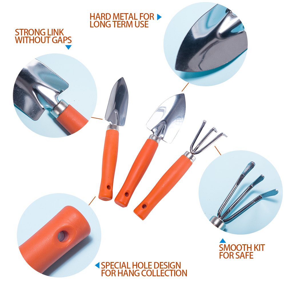 3-Piece Aluminum Gardening Tools Set with Trowel, Rake & Spade - 7