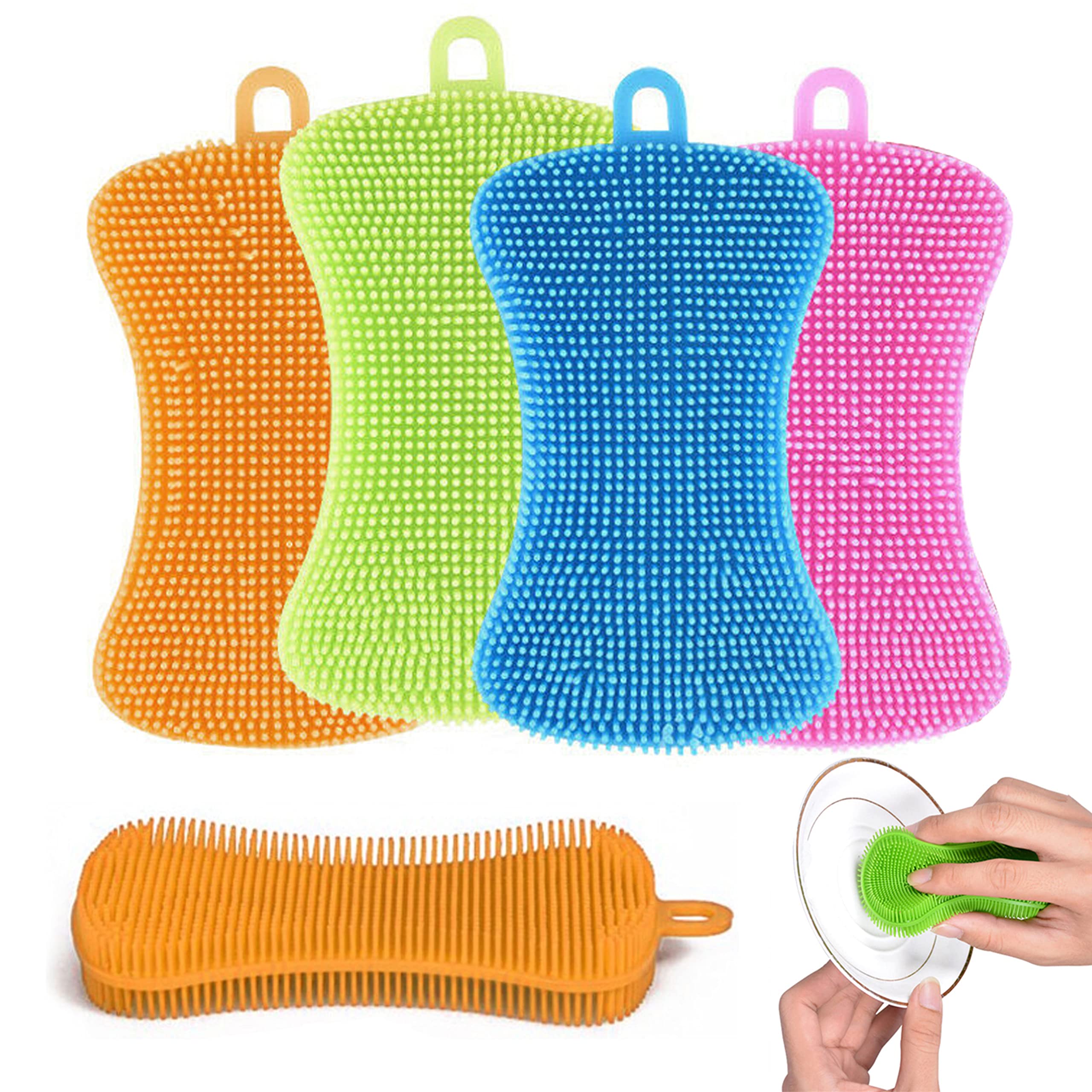 2 Pack Silicone Sponge Scrubber for Dish Washing - Reusable Kitchen Cleaning Brush with Non-Scratch Surface - Perfect for Pots, Pans, Dishes & Delicate Cookware