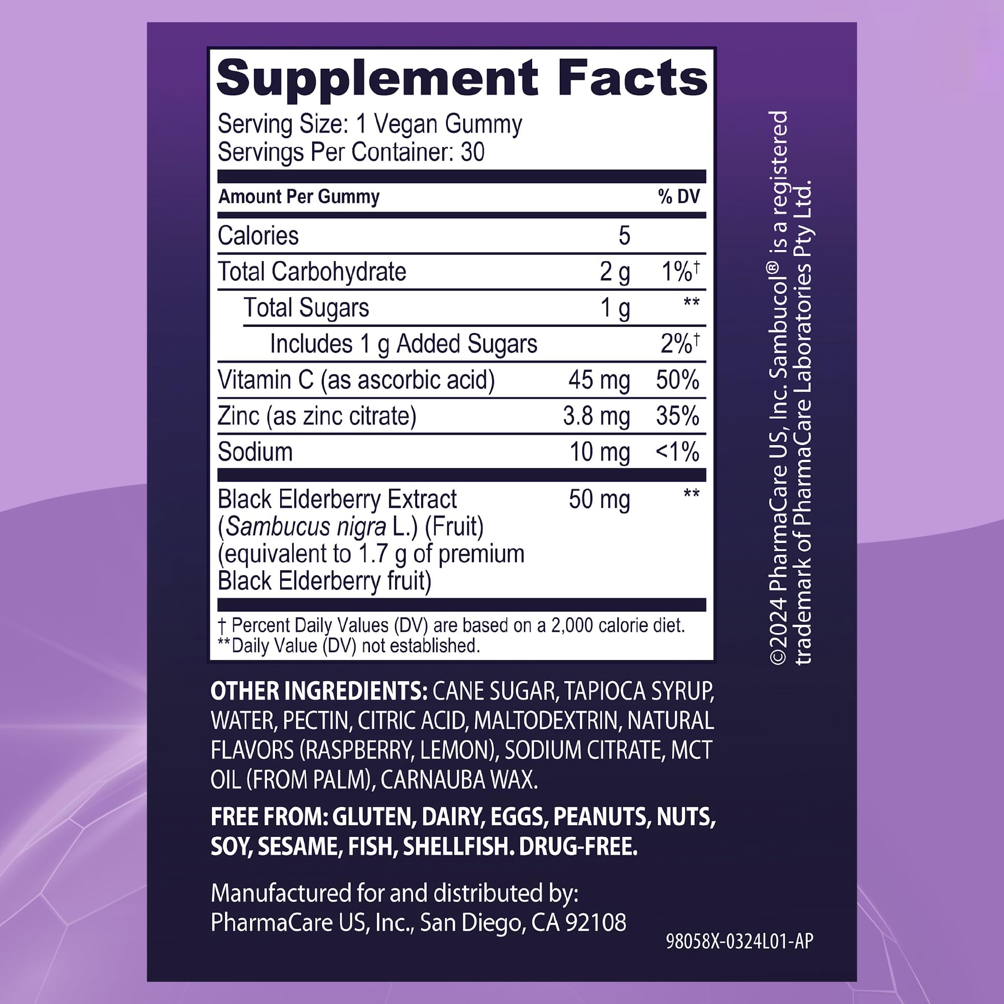 Sambucol Black Elderberry Gummies with Zinc & Vitamin C - Immune Support Supplement for Adults (30 Count) - Boost Immunity During Cold & Flu Season