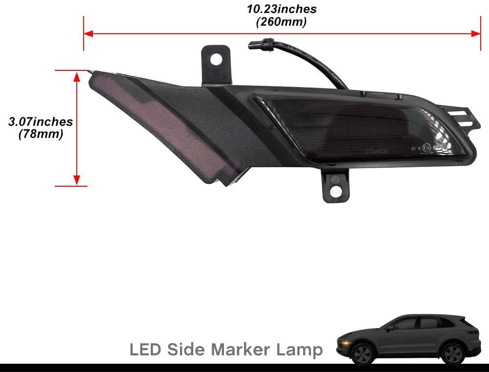 2006-2010 Porsche Cayenne 967 LED Side Marker Lights - Xenon White DRL & Amber Turn Signals with Black Smoked Lens - Direct Replacement for OEM Sidemarker - Perfect for Night Driving & Custom Car Styling