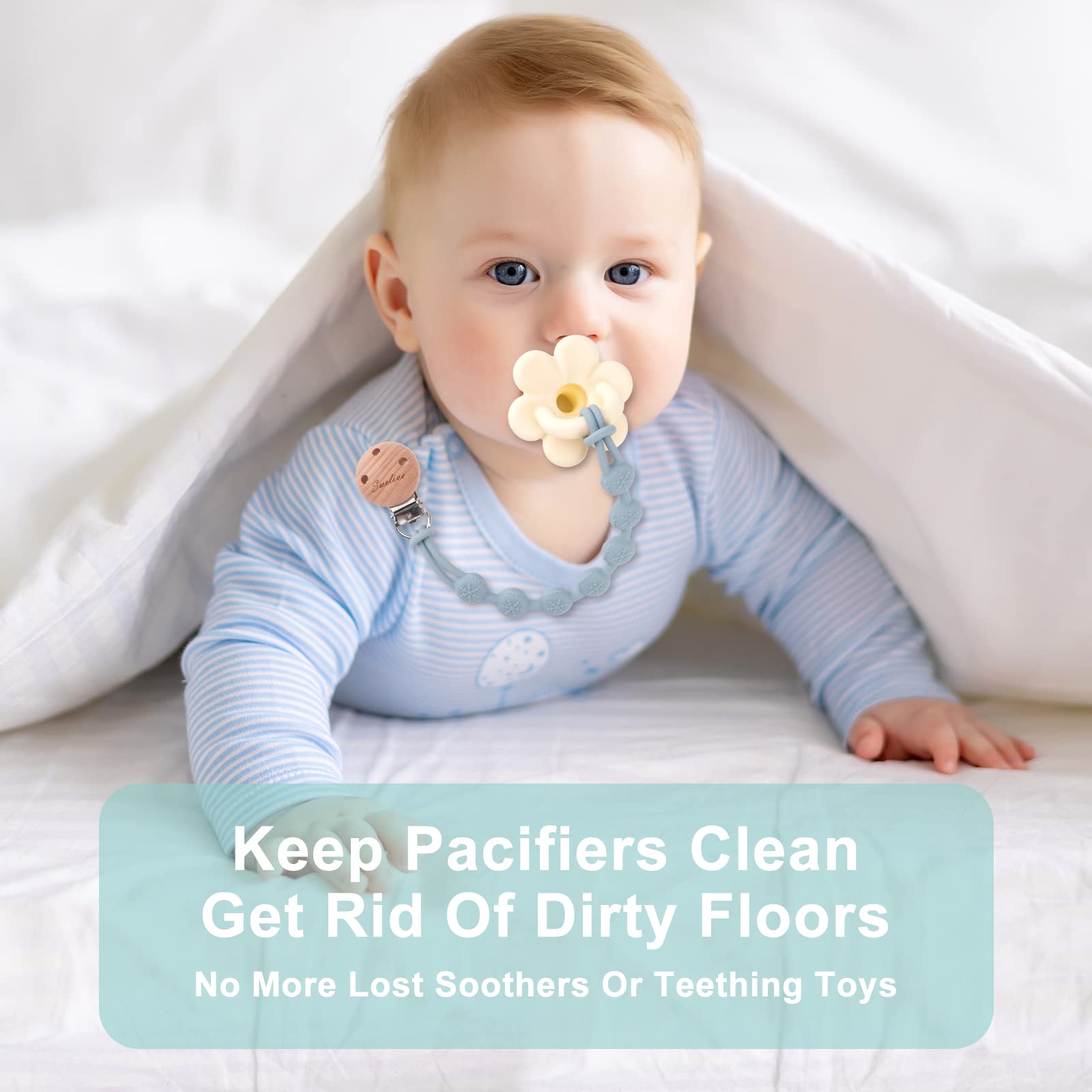 2 Pack Baby Pacifier Clips for Boys & Girls - Wooden Design Binky Holder Clips | One-Piece Pacifier Leash for Newborns | Perfect Baby Shower Gift & Everyday Use (Muted + Lilac) | Use at Home, Travel, Daycare & Outdoor Activities