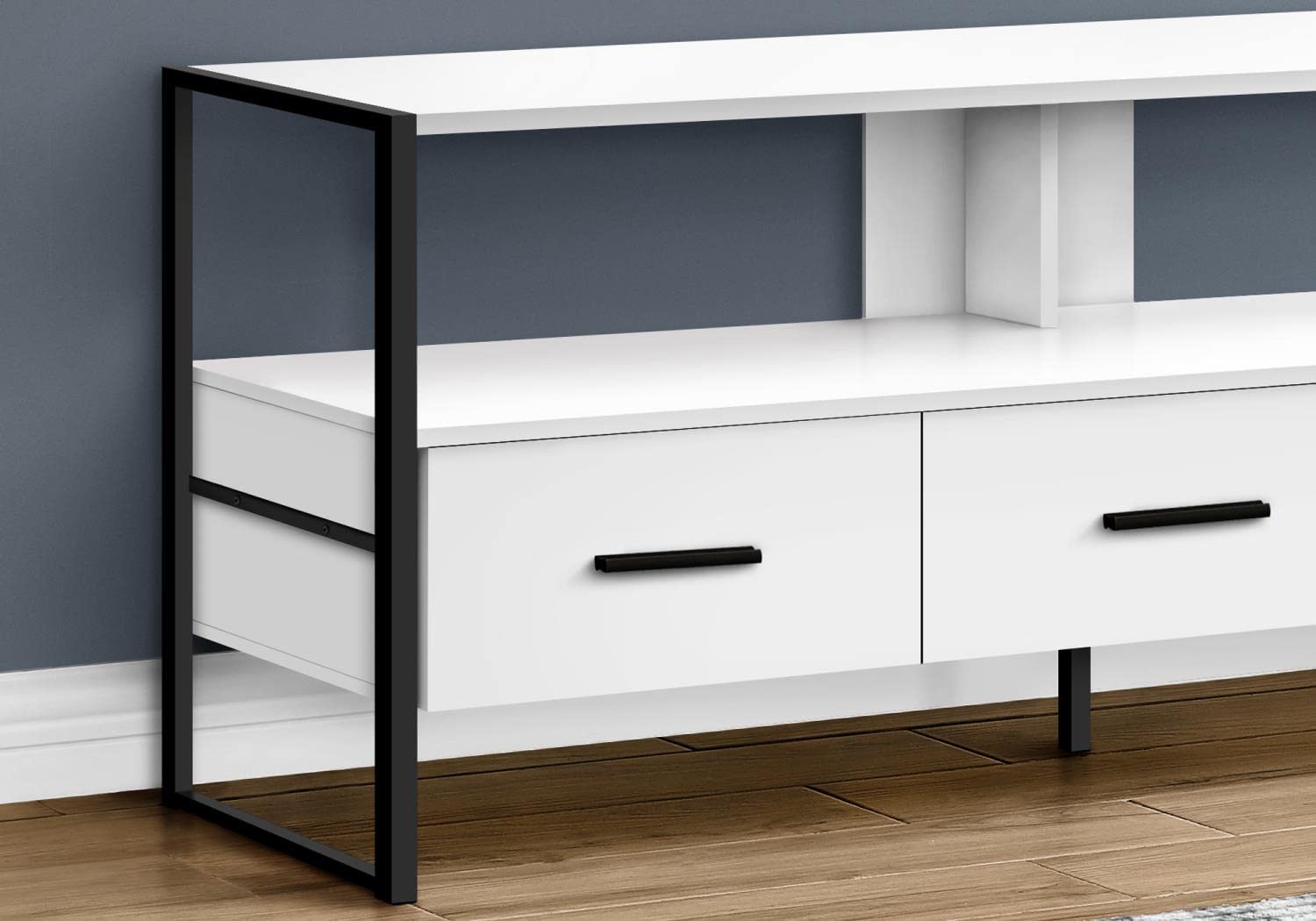 Monarch Specialties 48 Inch TV Stand with Storage Drawers - White & Black Modern Media Console for Living Room & Bedroom - Durable Laminate & Metal Entertainment Center for TVs up to 65